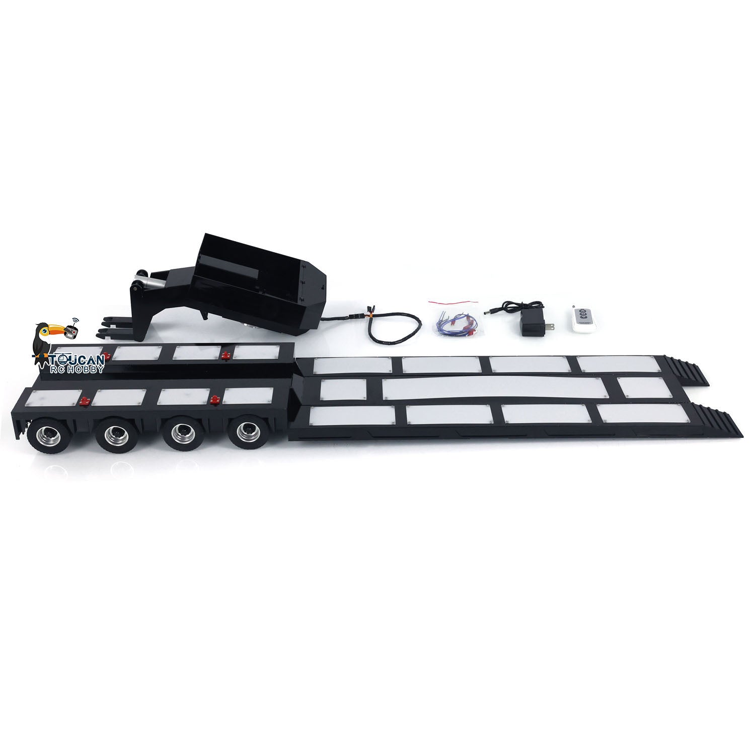 1/14 Scale RC Tractor Truck Metal Extendable 4 Axle Semi Trailer with LED Rear Lights - DIY Hobby Model for Radio Control Cars | Perfect for RC Truck Shows & Off-Road Simulation