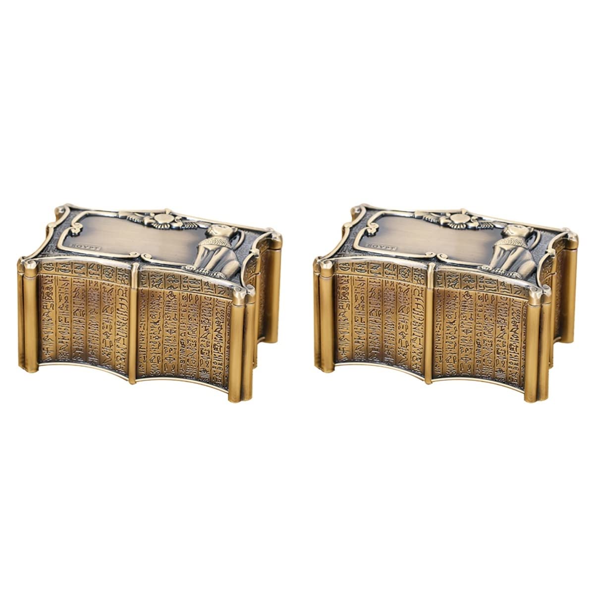 Vintage Pirate Treasure Chest Box - 2 Pack Antique Jewelry Storage Case with Egyptian Design for Collectibles, Costume Accessories & Home Decor