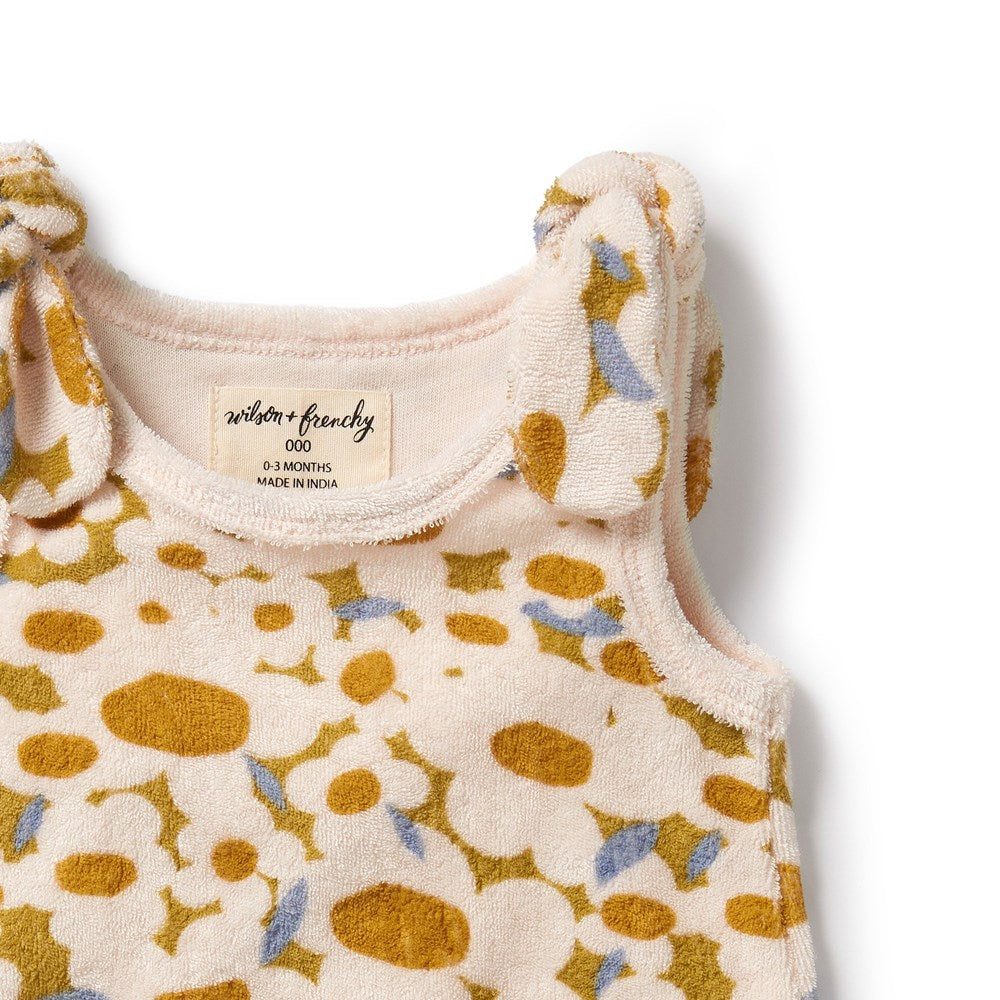 Flower Burst Organic Cotton Terry Playsuit for Baby Girls | Soft & Breathable Romper | Perfect for Playtime, Daycare & Photo Shoots
