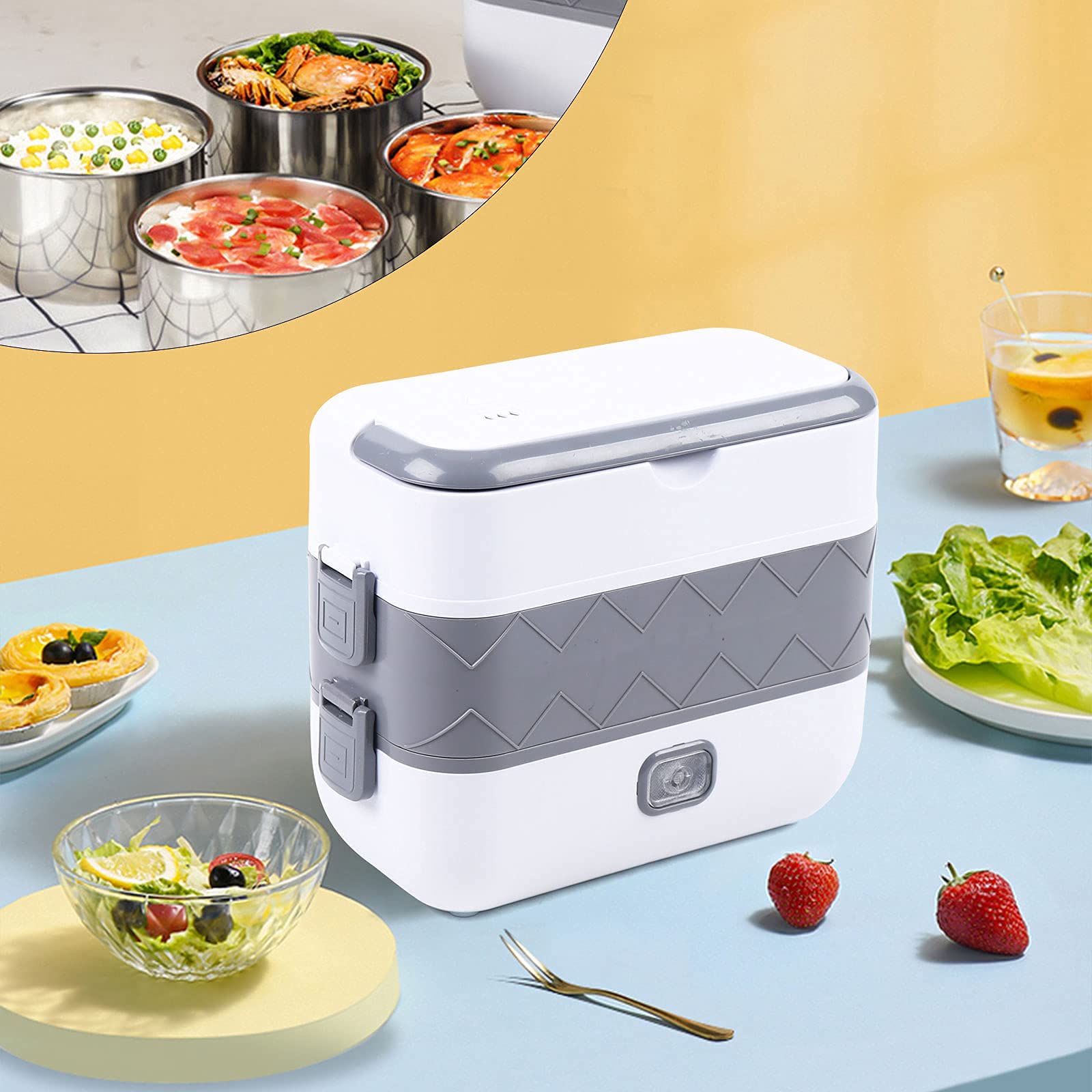 110V Double-Layer Electric Lunch Box - Portable Food Warmer with Leak-Proof Stainless Steel Container for Office, Travel & Home Use | Perfect for Meal Prep & Reheating at Work or On-The-Go