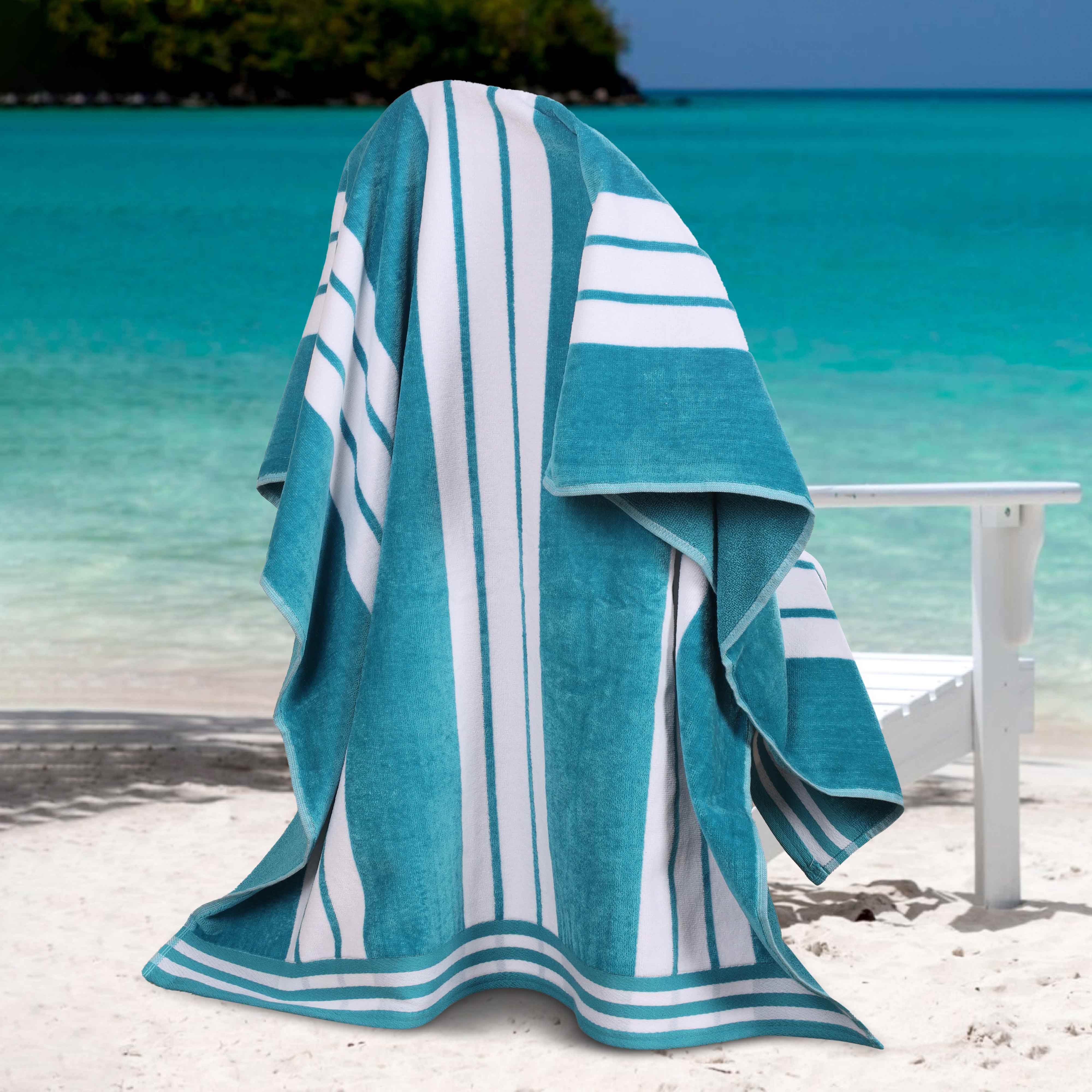 Premium Oversized Cabana Striped Cotton Beach Towel Set - 2, 4, or 6 Pack - Soft Quick-Dry Bath Towels for Pool, Beach, Vacation & Spa Days