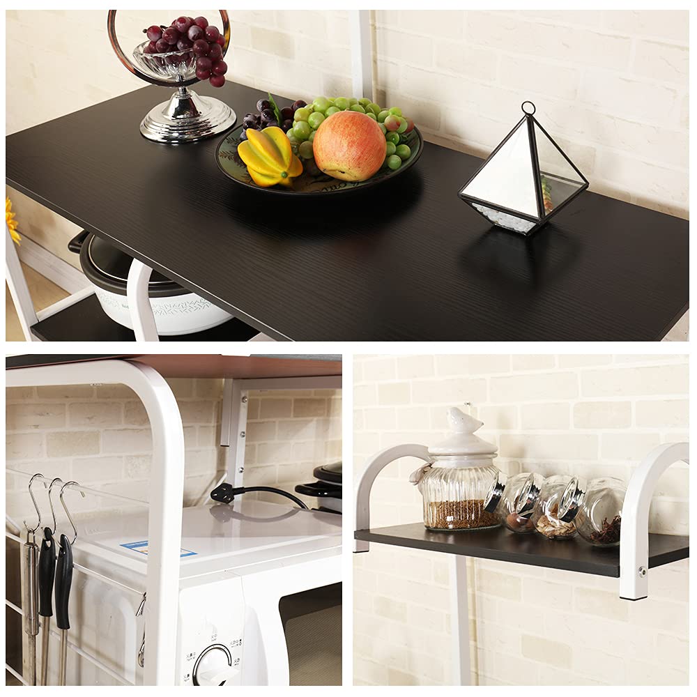 Soges Multi-Functional Kitchen Baker's Rack with Microwave Stand - Heavy Duty Storage Cart Workstation Shelf for Small Spaces - Black Brown 172-BK - Perfect for Kitchen Organization & Microwave Storage