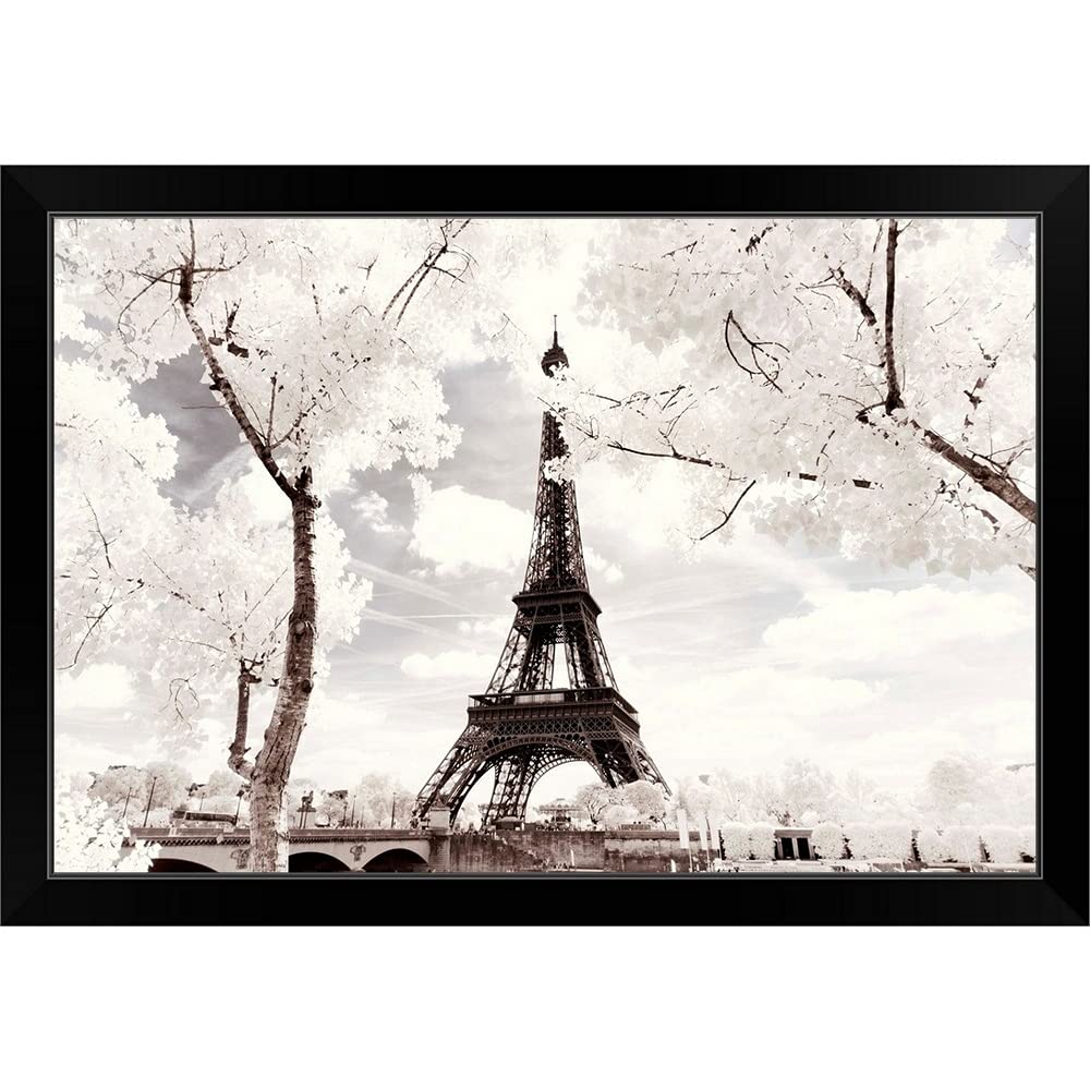 Paris Winter White Collection - Eiffel Tower Black Framed Art Print, Paris Wall Decor for Living Room & Office | Perfect French Themed Home Decor Gift