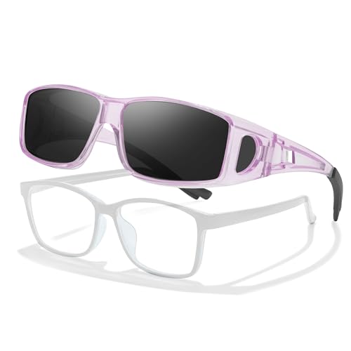 A21 Transparent Purple Frame Polarized Grey Lens Wrap Around Sunglasses