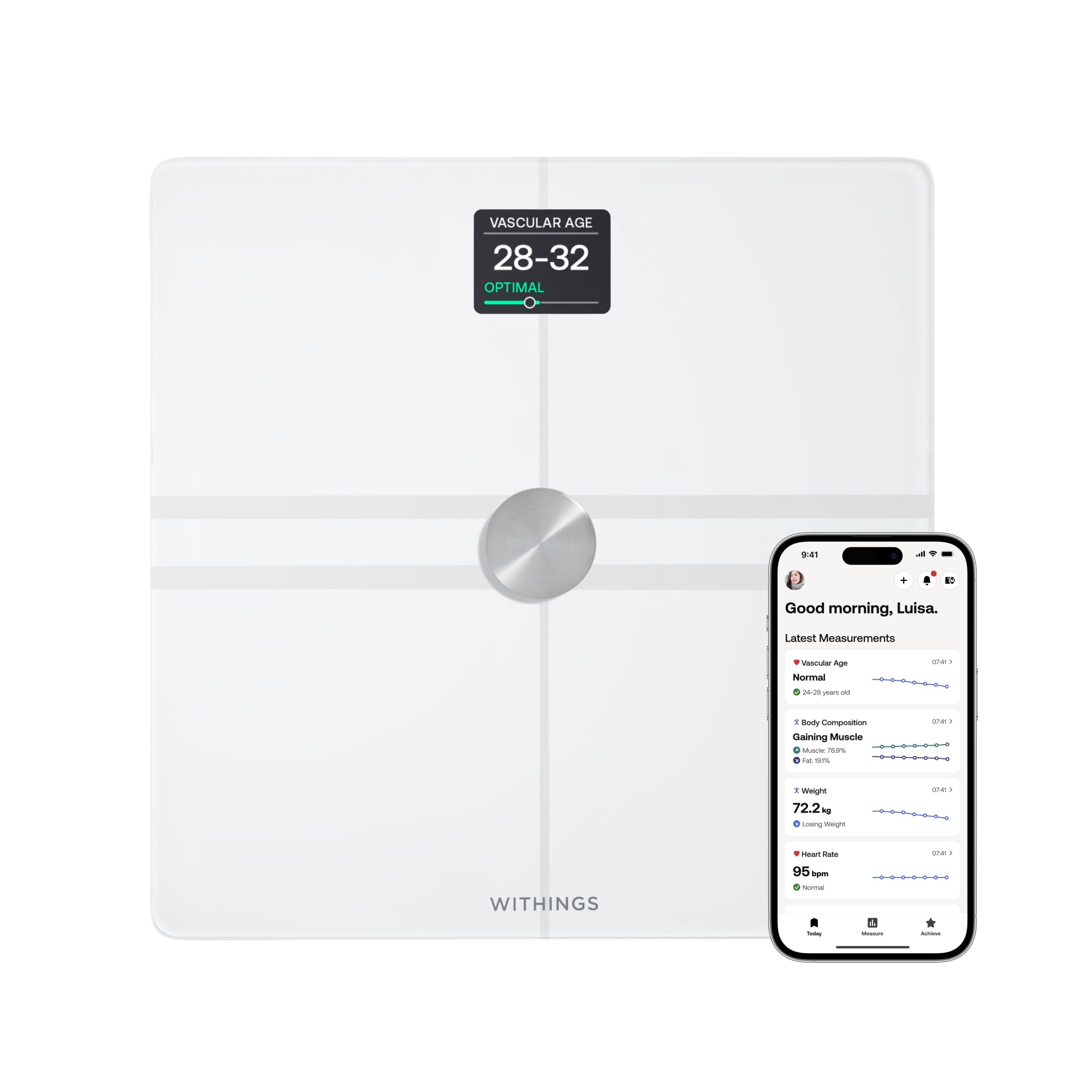 WITHINGS Smart Body Composition Scale - Bluetooth Digital Bathroom Scale with Full Body Analysis, Measures Weight, Body Fat, Muscle Mass, Bone Density & Visceral Fat - Perfect for Home Fitness Tracking & Health Monitoring