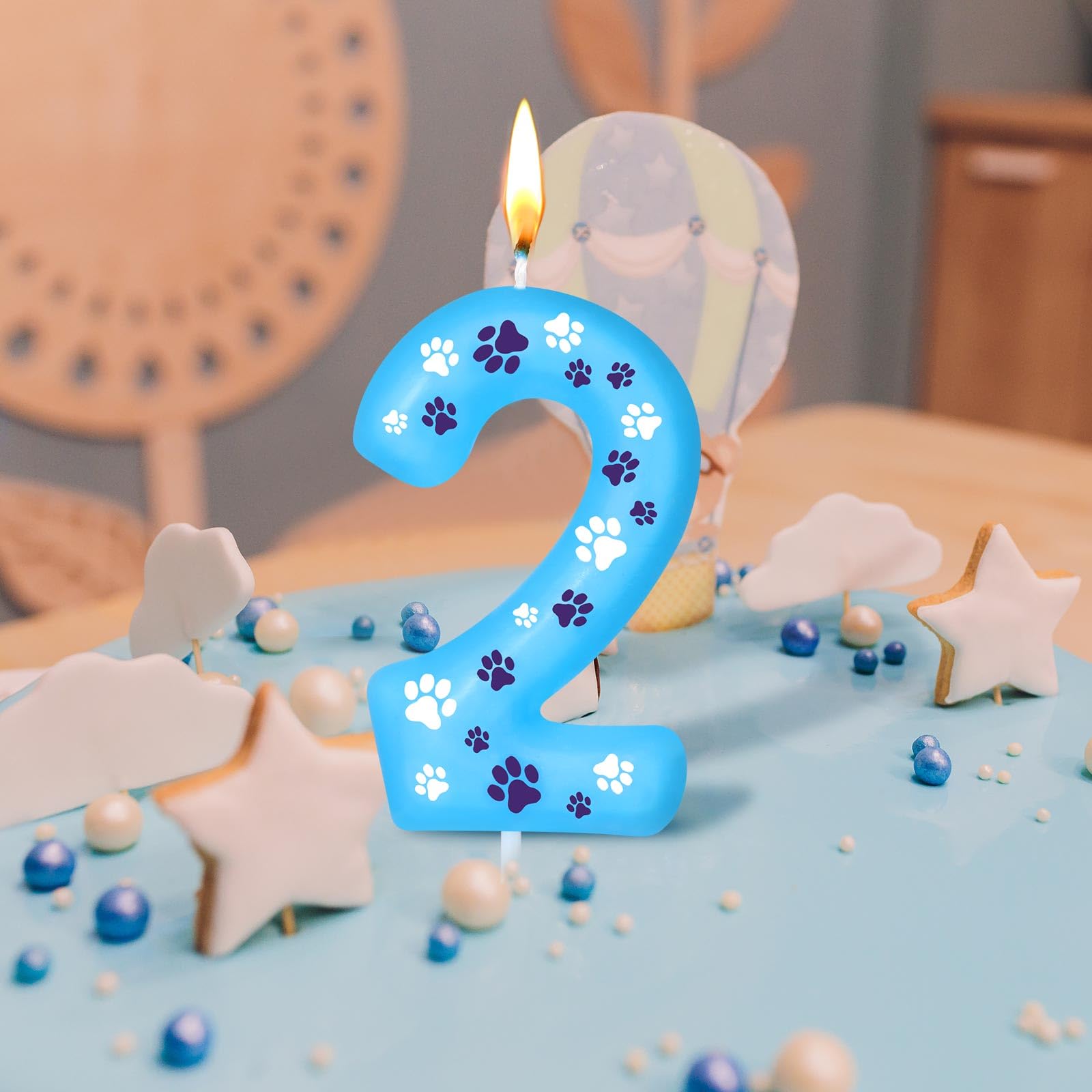 Blue Dog Paw Birthday Candles - Number 2 Cake Topper for Dog Themed Parties