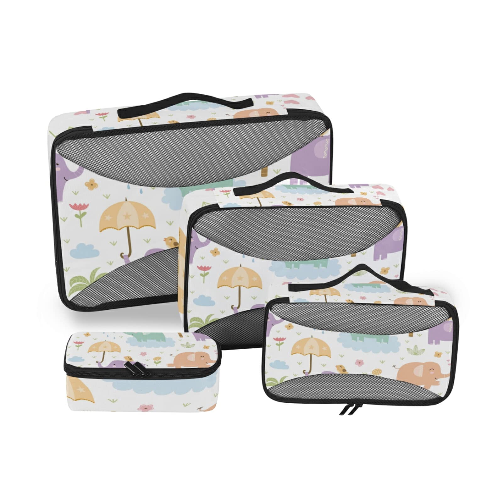 **Cartoon Elephant Packing Cubes Set - 4 Sizes Travel Organizers for Luggage, Toiletry & Laundry Storage - Perfect for Kids, Women & Family Vacations - Durable & Packable Travel Accessories**