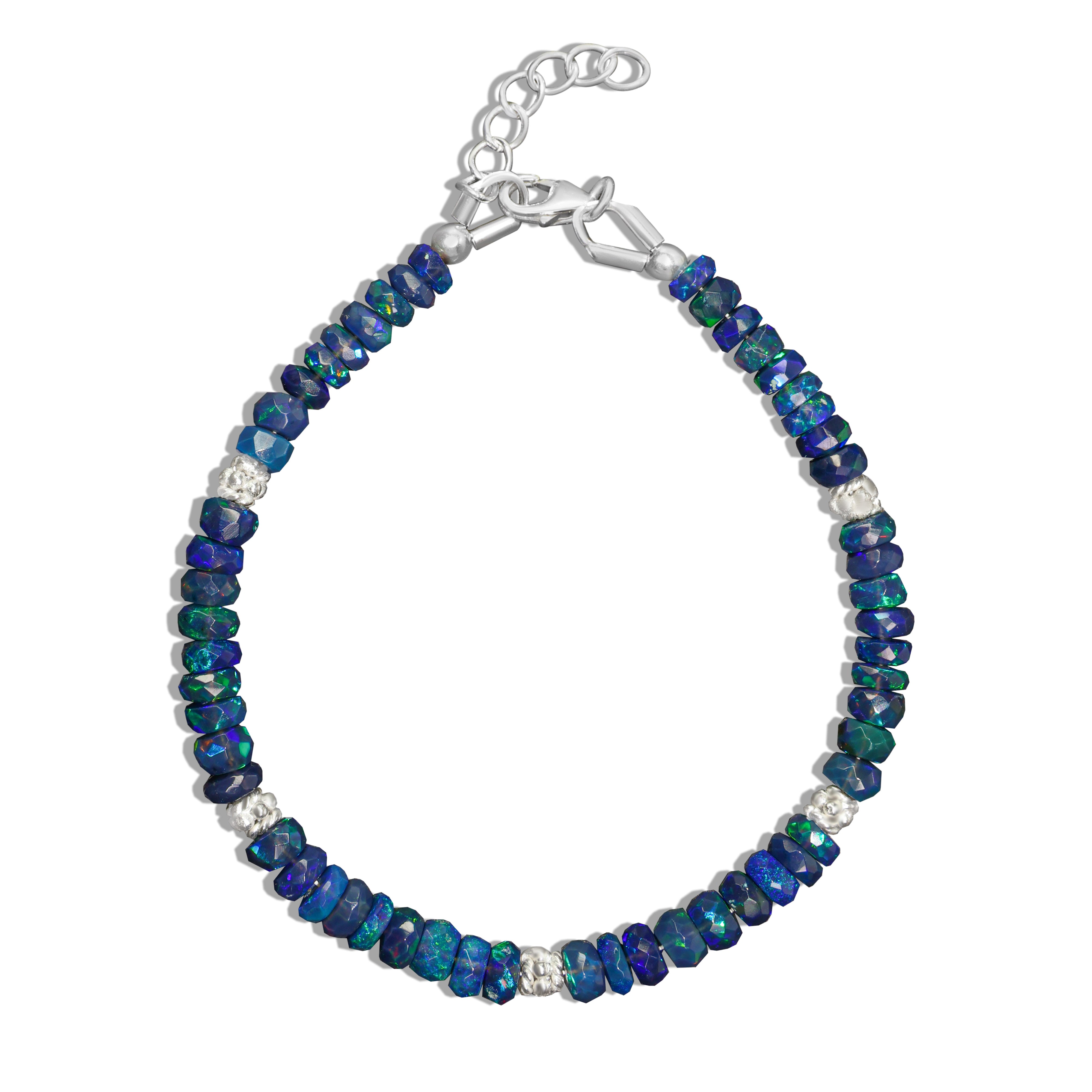 Natural Black Opal Beaded Bracelet with Faceted Separators - Elegant Handmade Jewelry for Women, Gift for Birthday, Anniversary & Special Occasions