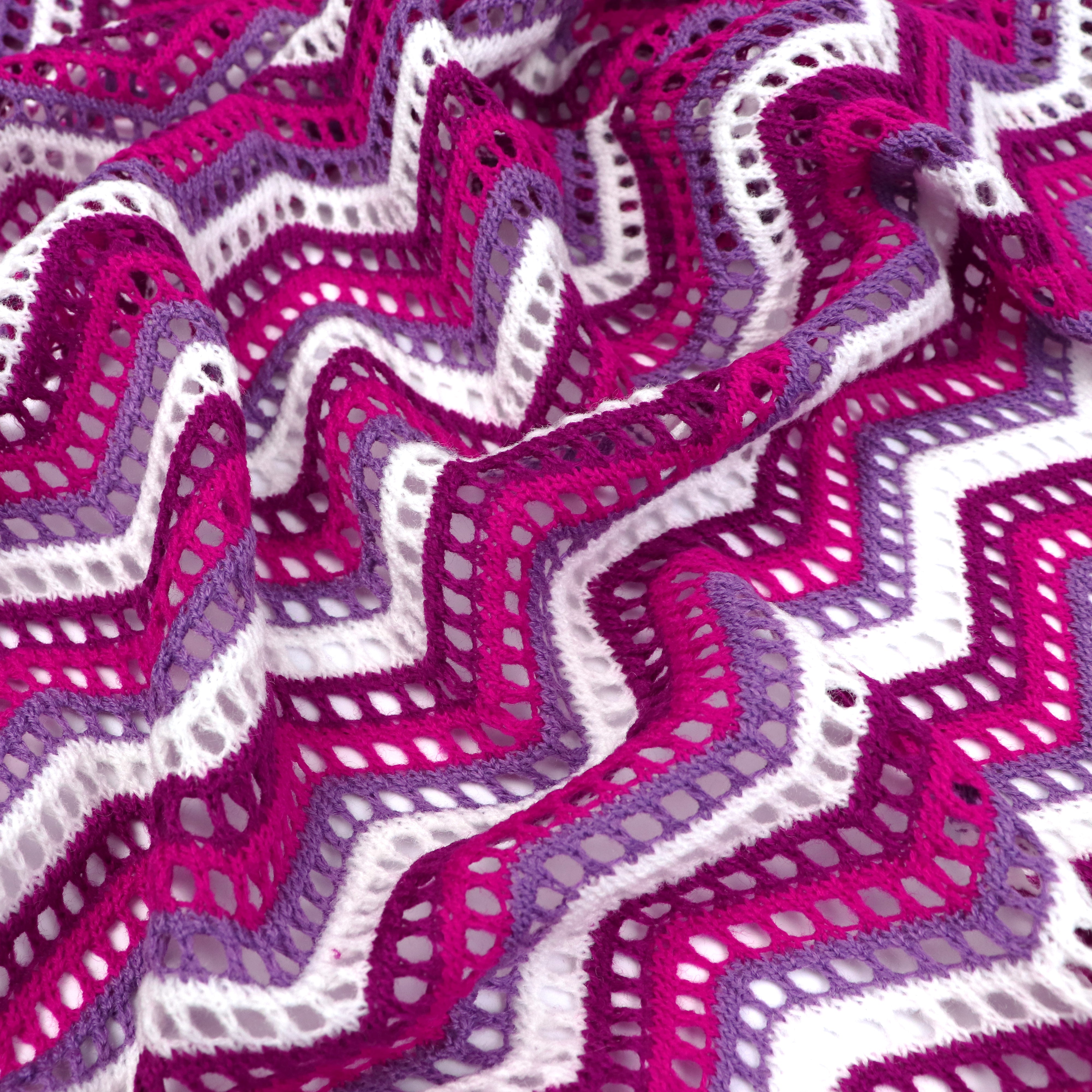 Yarn Dyed Knit Crochet Inspired Zigzag Pink Sweater - Cozy Handmade Women's Pullover for Winter & Casual Outfits