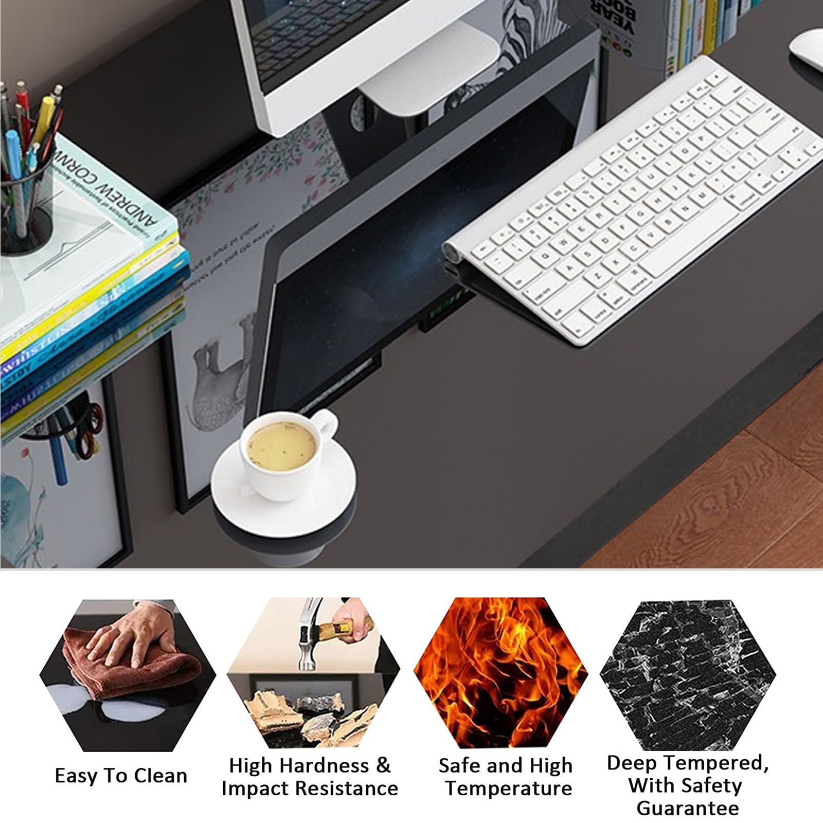 Modern Glass Computer Desk with Carbon Steel Frame - 55.1