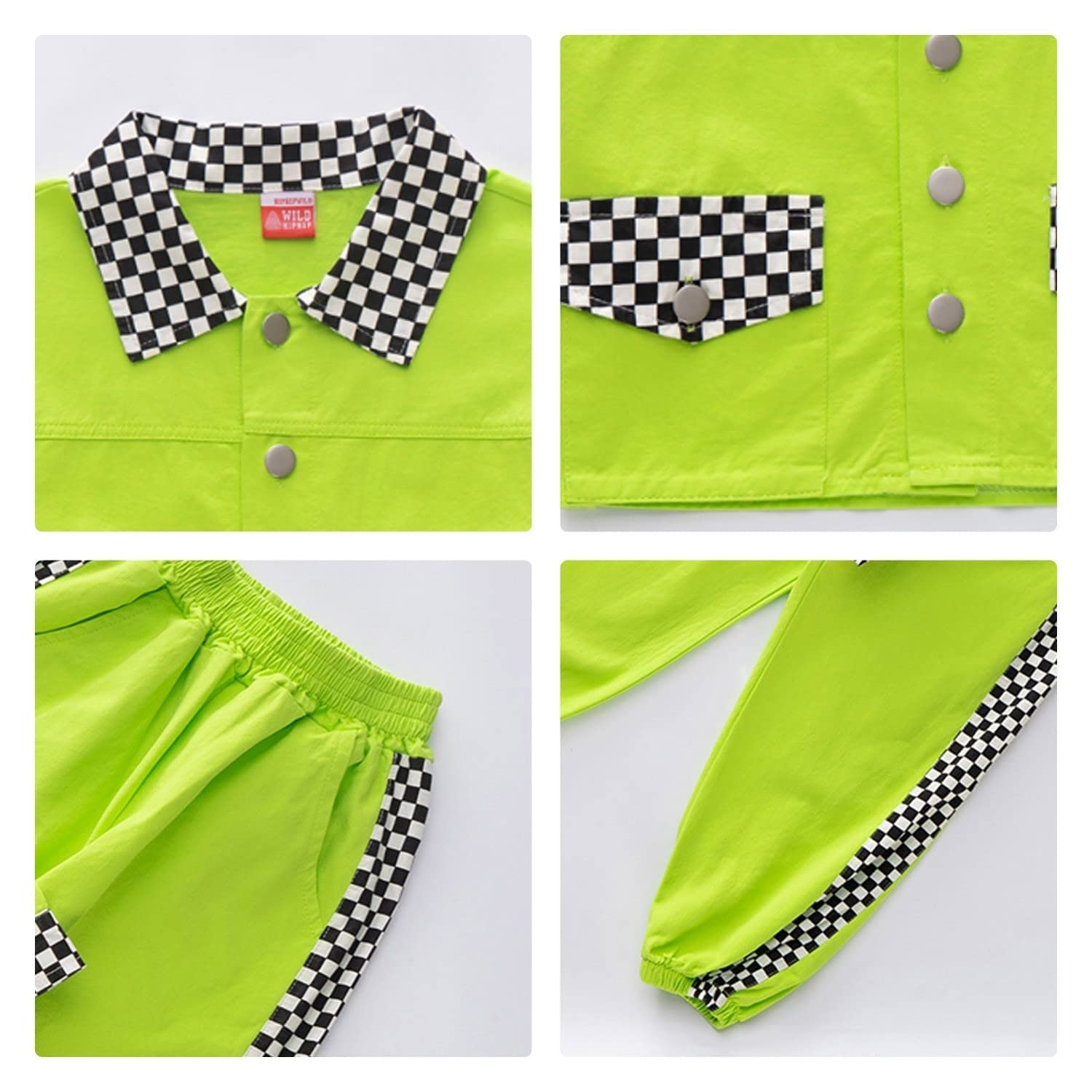 LOLANTA Girls Hip Hop Street Dance Clothes 3PCS Checkered Outfit K-pop Costume Pant Set for Dance Performance, Stage Show and Party Wear