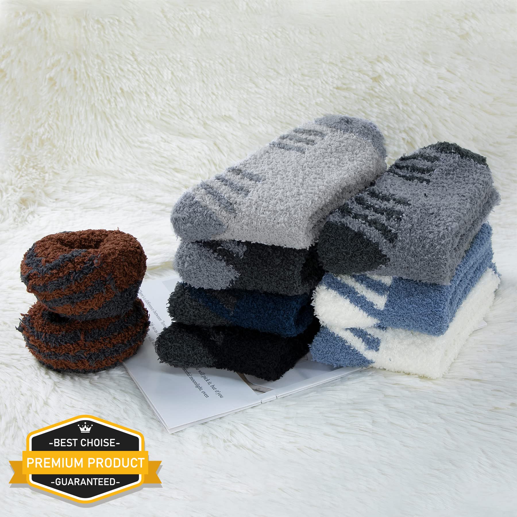 Zando Men's Fuzzy Slippers - Cozy Fluffy Winter Socks for Men, Soft Cabin Stockings & Comfy Sleep Boot Socks - Perfect for Home, Lounging & Cold Weather Comfort