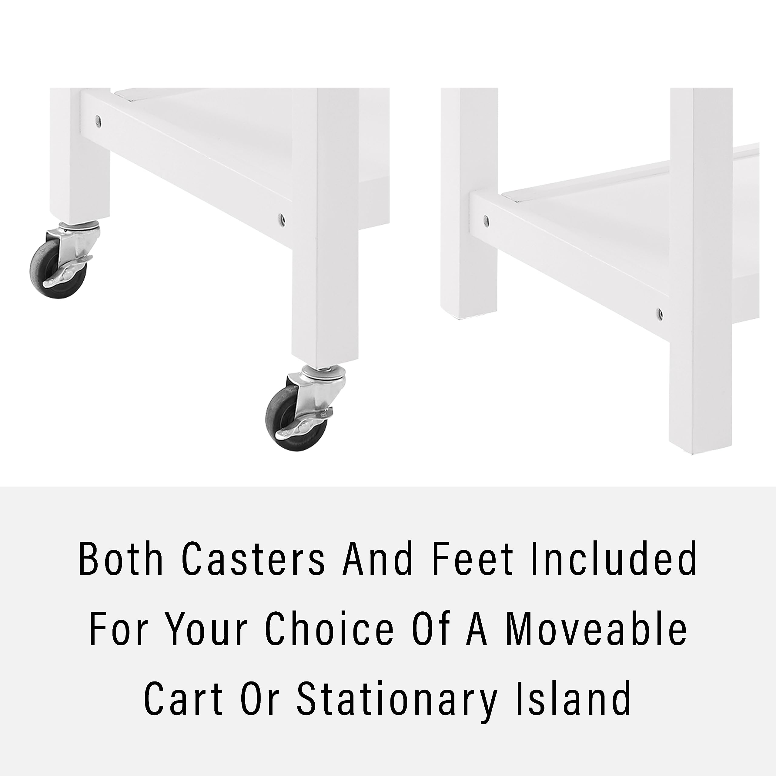 Crosley Chloe Stainless Steel Top Rolling Kitchen Island Cart with Storage - White | Microwave Stand, Wine Rack & Mobile Workstation for Small Kitchens, Apartments & Dining Areas