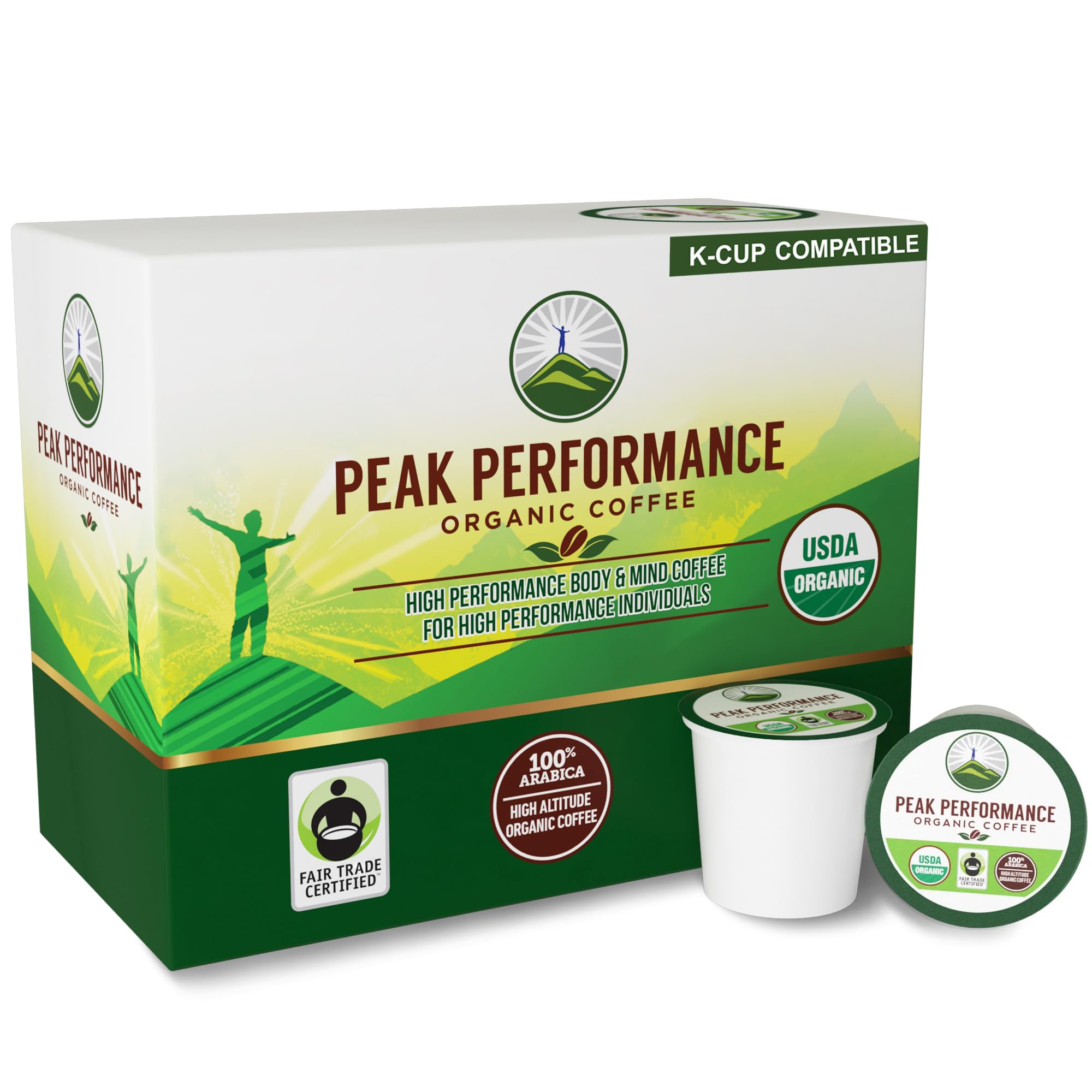 Peak Performance Organic Coffee Pods - Low Acid K-Cup Keurig Compatible, USDA Organic, Fair Trade Medium Roast Single Serve Coffee (96 Count Recyclable Cups) - Perfect for Home, Office & High Performers