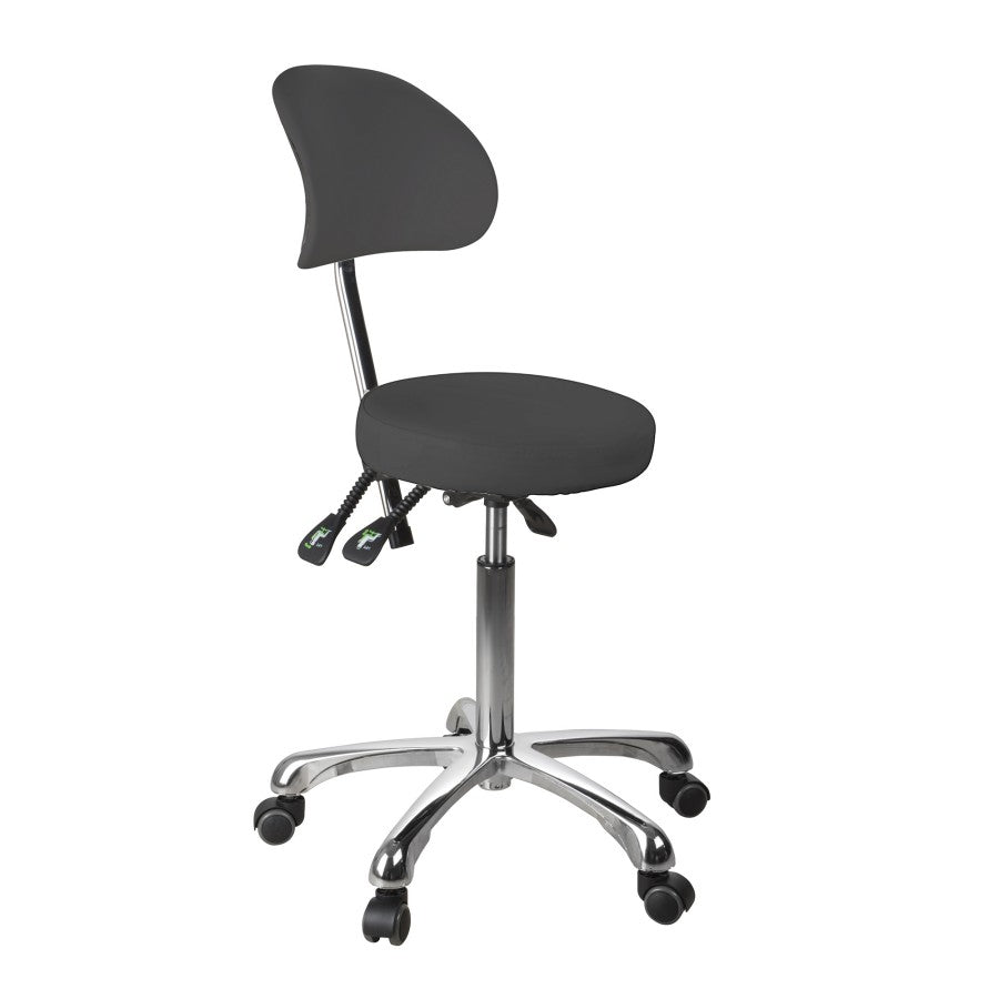 Silverfox 1025B Rolling Stool with Adjustable Backrest - Ergonomic Rolling Chair for Salon, Tattoo Studio & Home Office Use