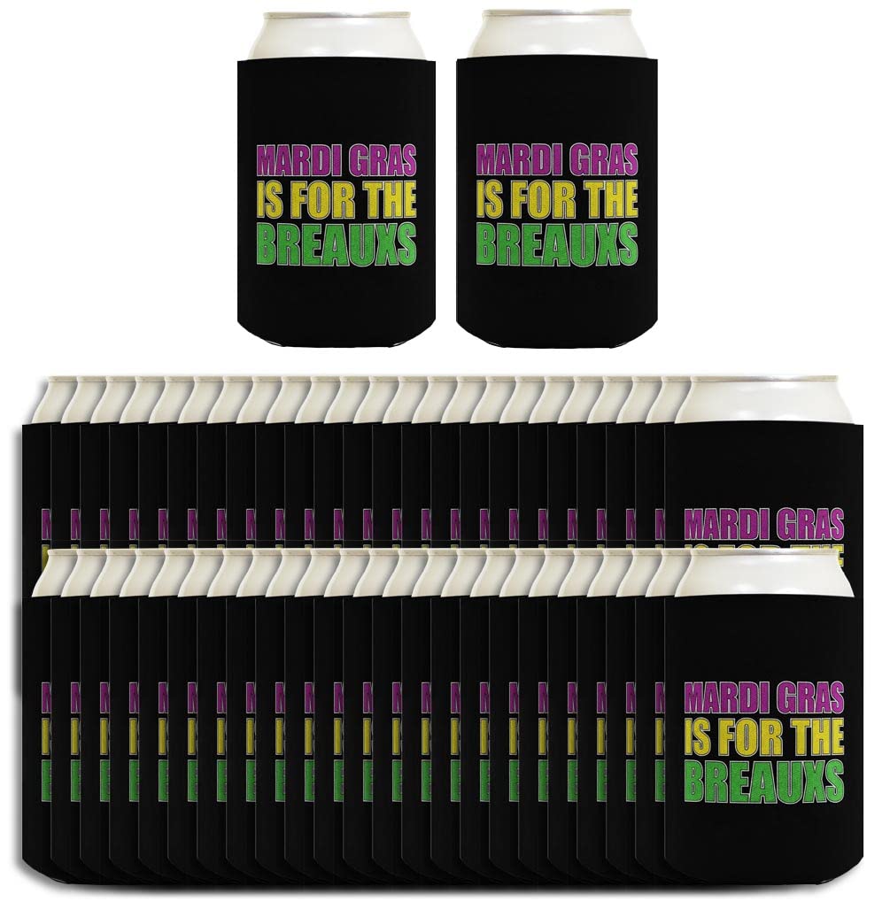 48-Pack Mardi Gras Drink Can Coolers - Insulated Beer & Soda Koozies for Party, Tailgating & Carnival Celebrations - Mardi Gras Is For The Breauxs Themed Party Supplies