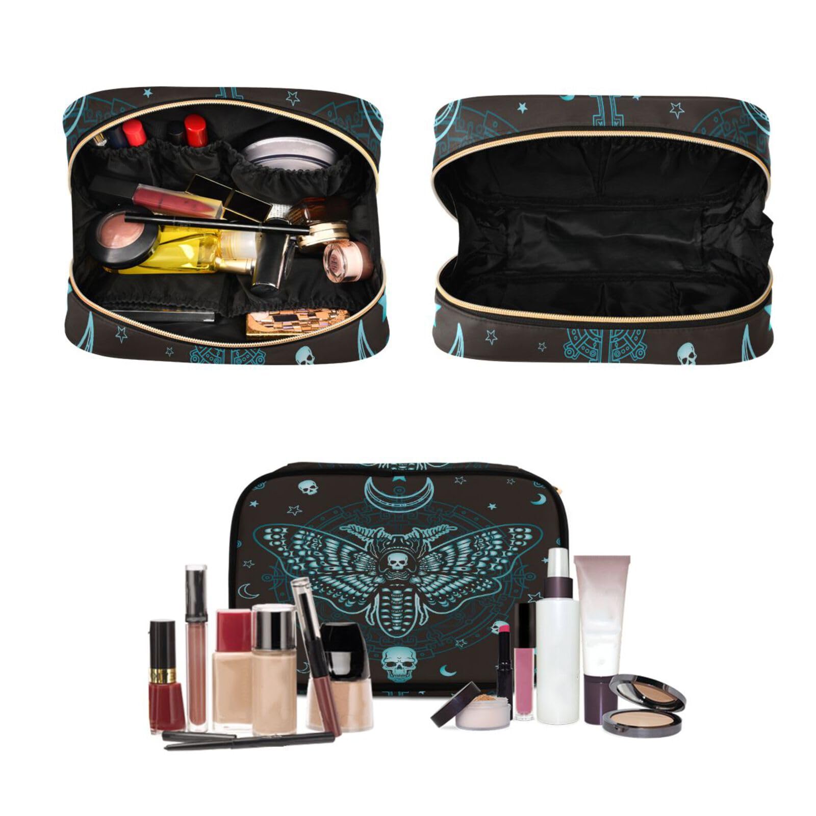 Butterfly Skull Mystical Hanging Toiletry Bag Set - 3 PCS Clear Travel Makeup Organizer for Women, Portable Cosmetic Storage Bag for Bathroom, Gym, Camping & Vacation Essentials