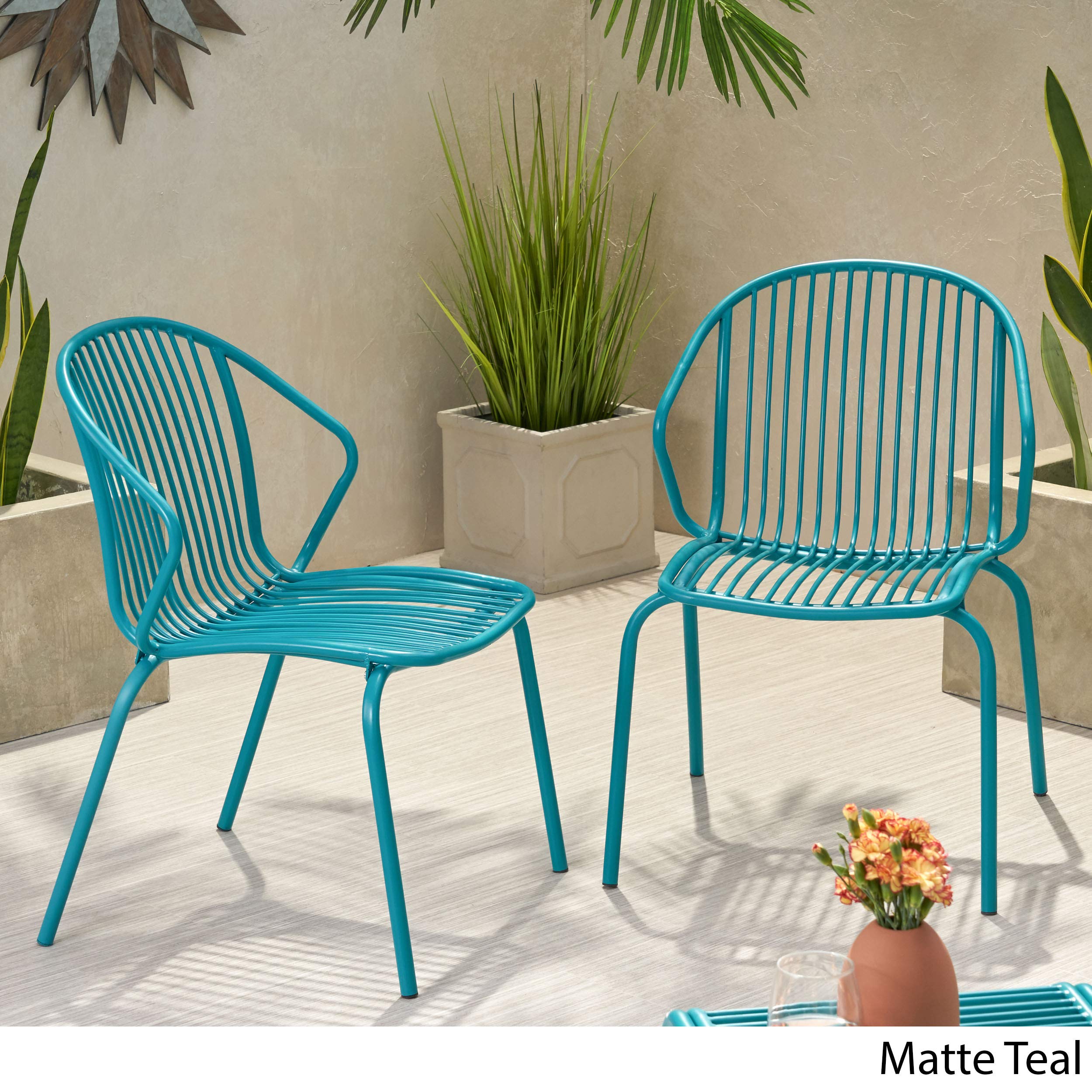 Premium Outdoor Modern Iron Club Chair Set of 2 - Matte Teal Patio Furniture for Garden, Poolside & Backyard Relaxation - Durable Weather-Resistant Design by GDFStudio
