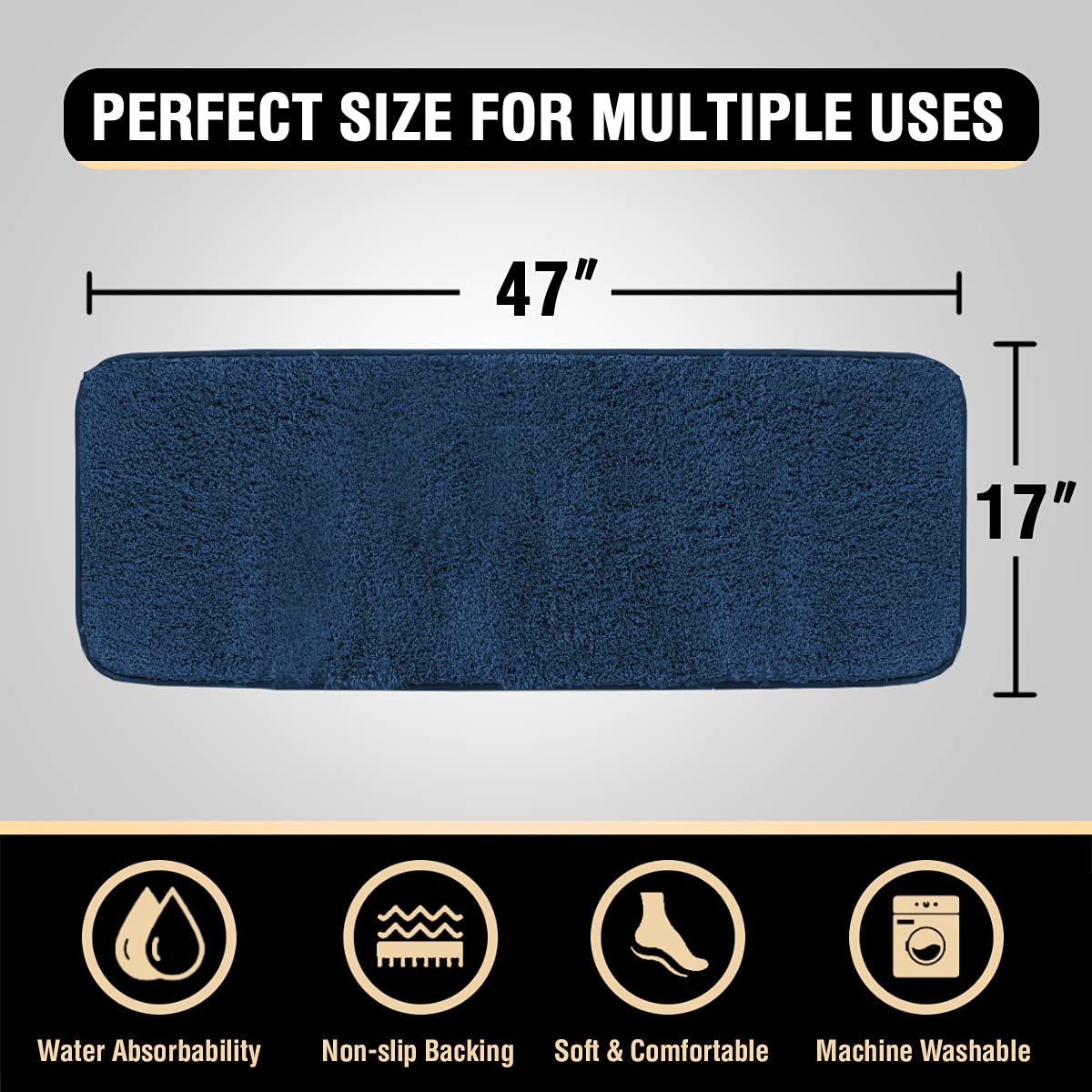 Non-Slip Microfiber Bath Mat - Super Soft Absorbent Shaggy Bathroom Rug 47