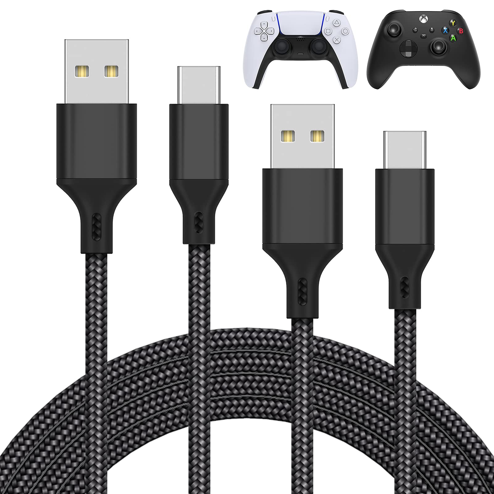 2 Pack 10FT USB C Charger Cable - Nylon Braided Fast Charging Cord for PS5 Controller, Xbox Series X/S & Nintendo Switch - Durable Type-C Cable for Gaming Accessories (Perfect for Long-Distance Gaming & Couch Play)