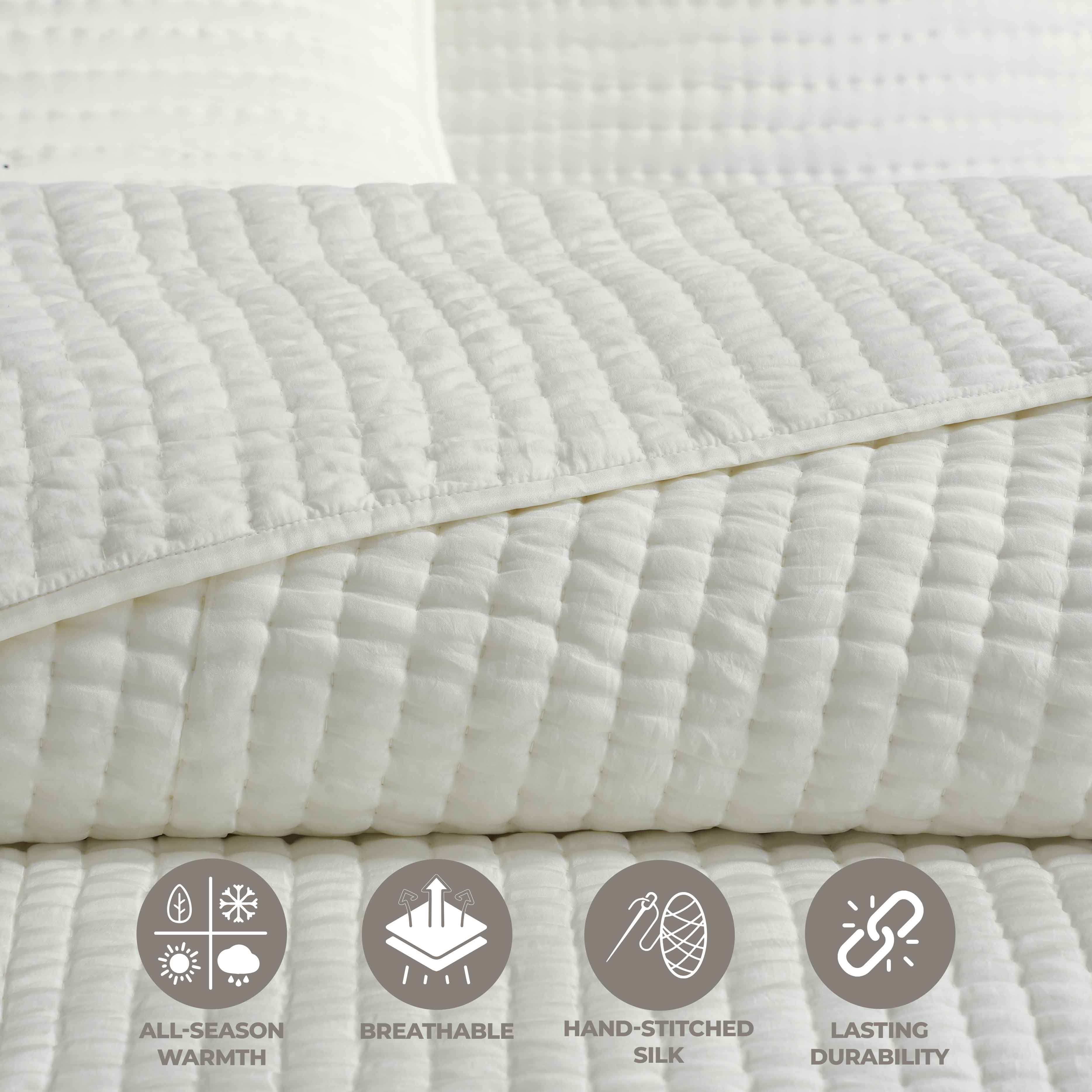 Bella 100% Pure Silk Pick Stitch Medium Weight Quilt & Sham Set - Queen Size Luxury Bedding for Elegant Bedroom Decor & Cozy Sleep