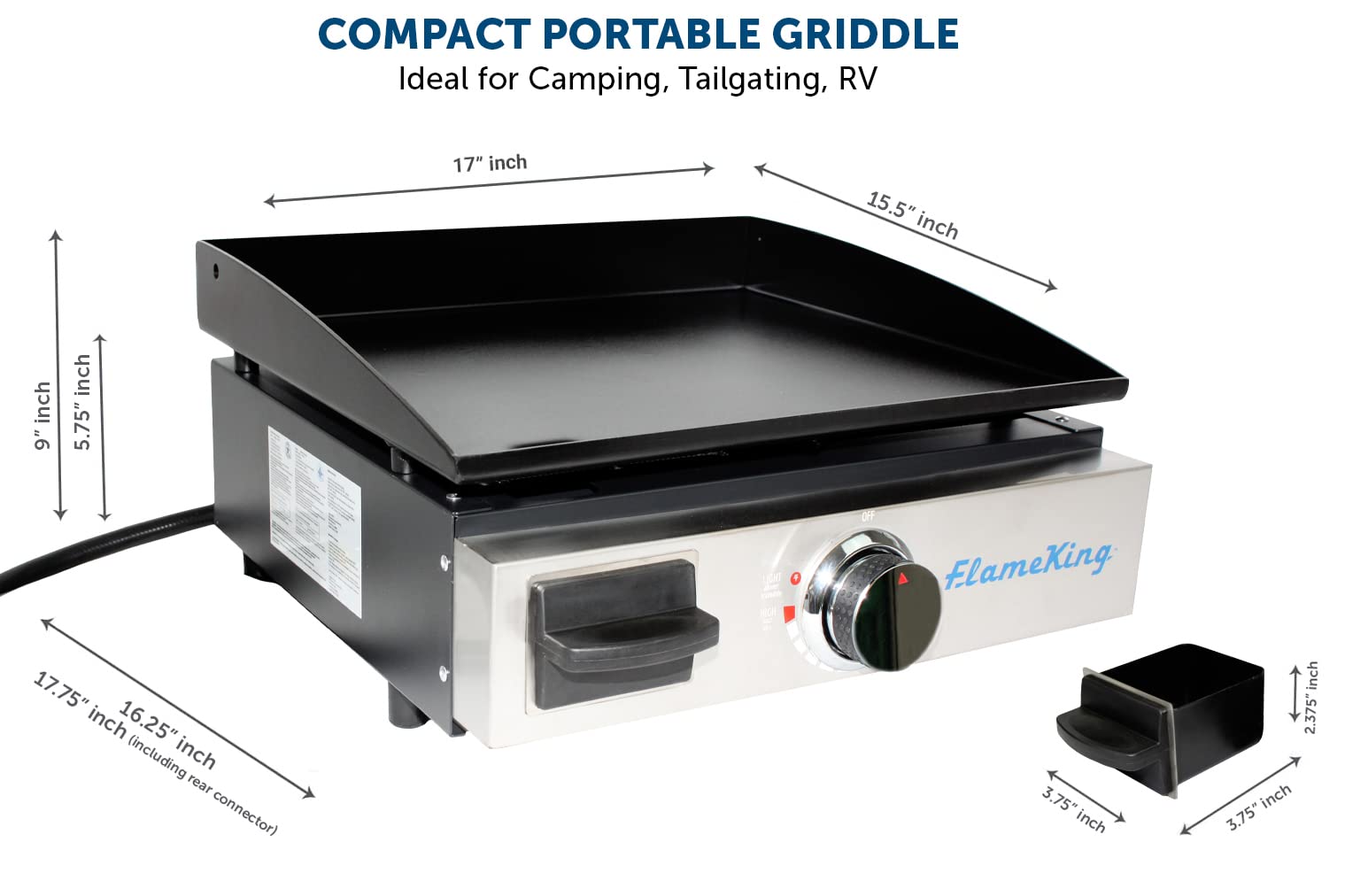 Flame King 17-Inch Flat Top Griddle for BBQ Grill with Regulator - Propane Gas Griddle for RV Pullout Kitchen - Perfect for Outdoor Cooking, Camping & Tailgating