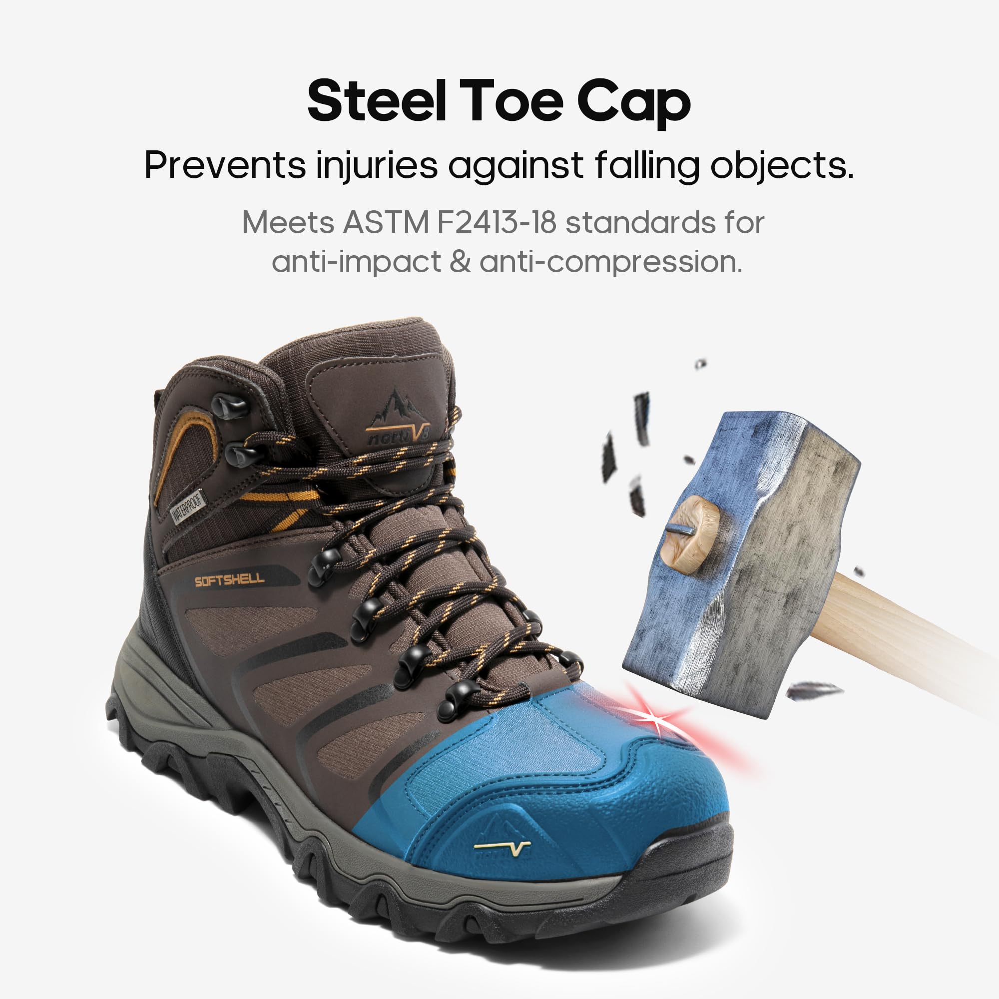 NORTIV 8 Men's Waterproof Steel Toe Work Boots - Heavy Duty Construction Safety Shoes for Outdoor Work & Industrial Use