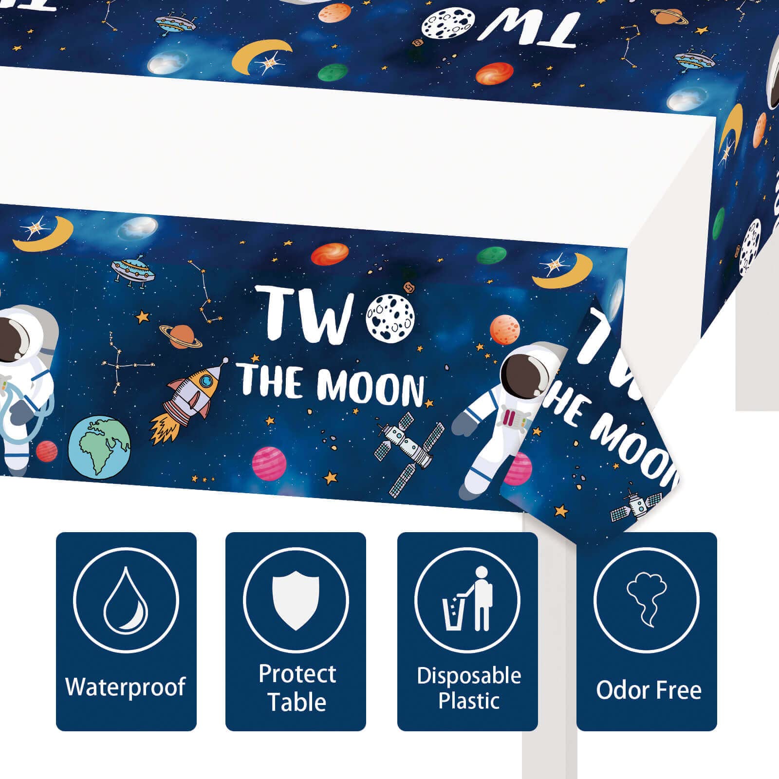 71 Pcs Outer Space Themed Birthday Party Supplies - Moon Decorations, Astronaut Tablecloth, Flatware Set (Spoons, Forks, Knives), Plates & Napkins for Boys 2nd Birthday | Perfect for Space-Themed Parties, Baby Showers & Cosmic Celebrations