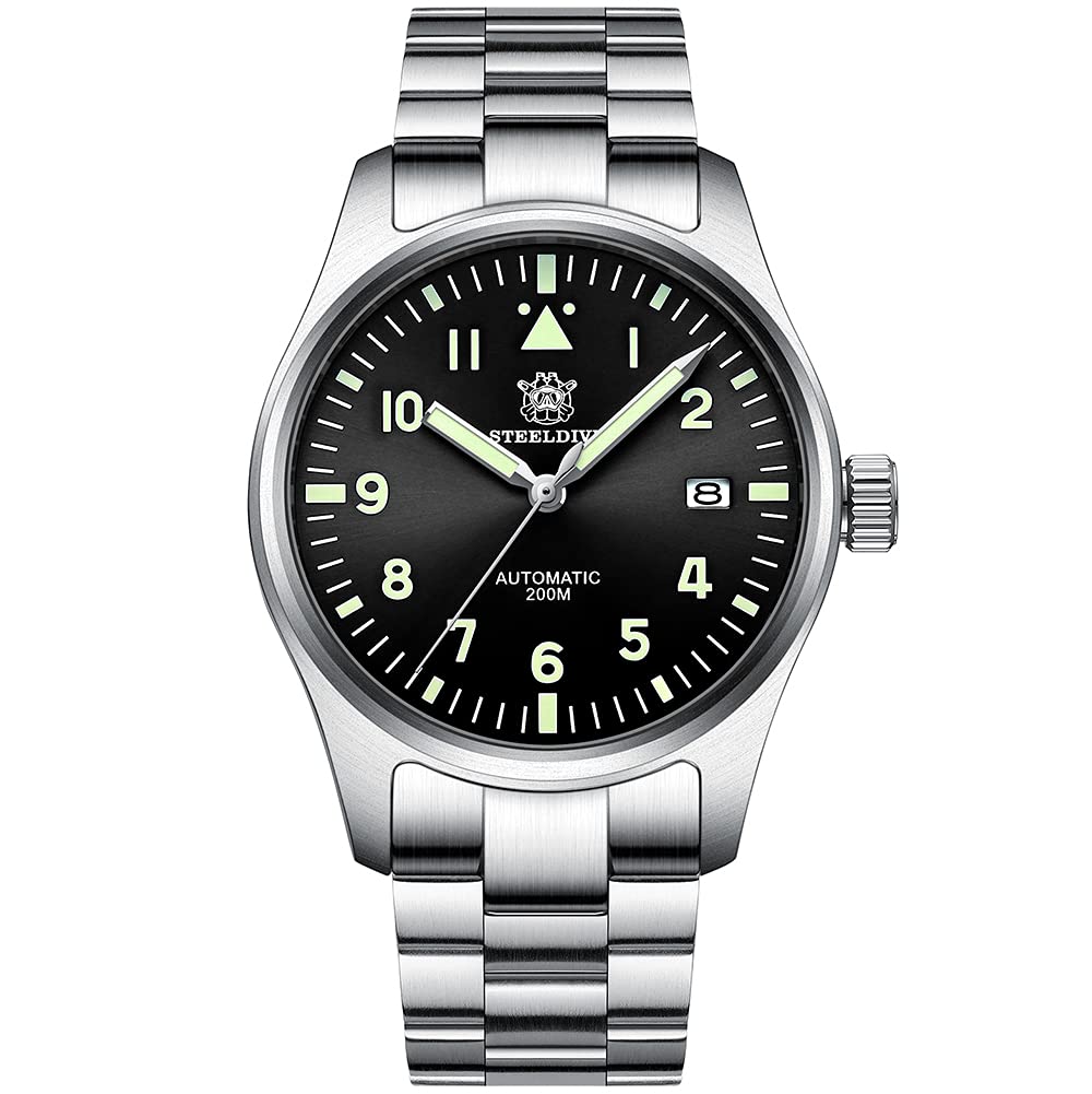 STEELDIVE Men's Automatic Pilot Watch - 200M Water Resistant Diver Sport Watch with Self-Wind Mechanical Movement, C3 Luminous & Sapphire Mirror, NH35 Movement (SD1940) - Perfect for Aviation, Diving & Outdoor Adventures