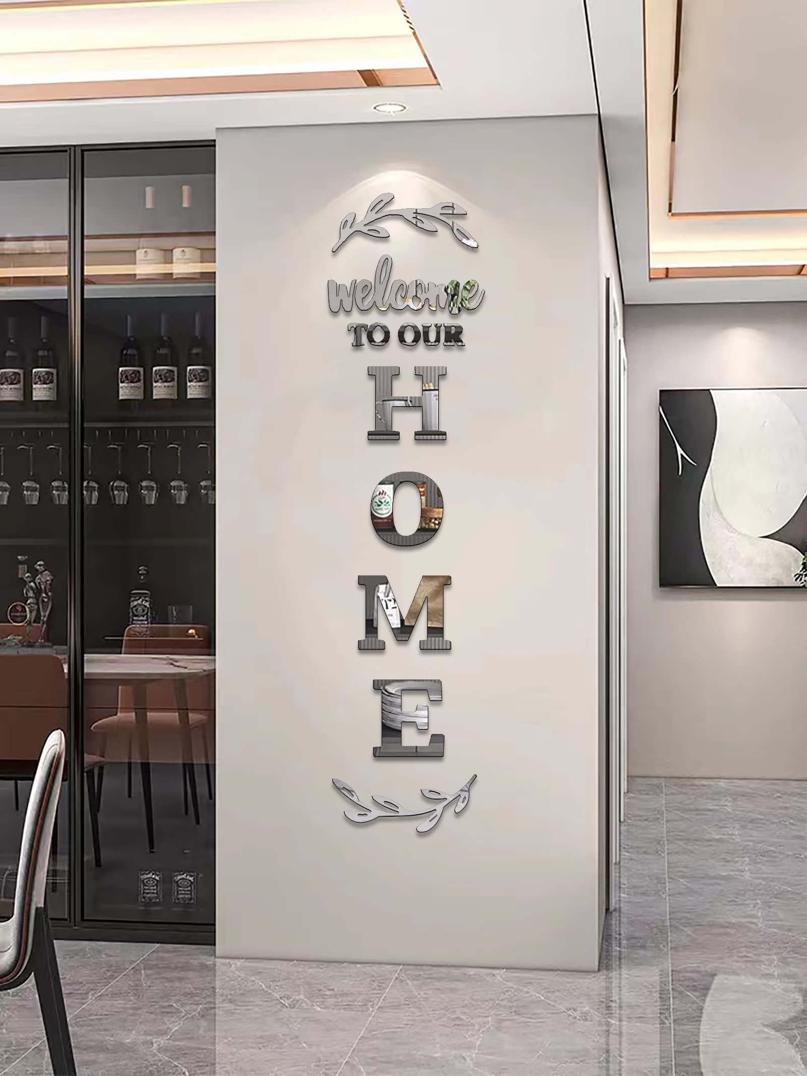 Welcome to Our Home Acrylic Mirror Wall Stickers - Modern Letter Signs for Living Room, Bedroom, and Entryway Decor - Elegant Wall Decals for Stylish Home Wall Decorations