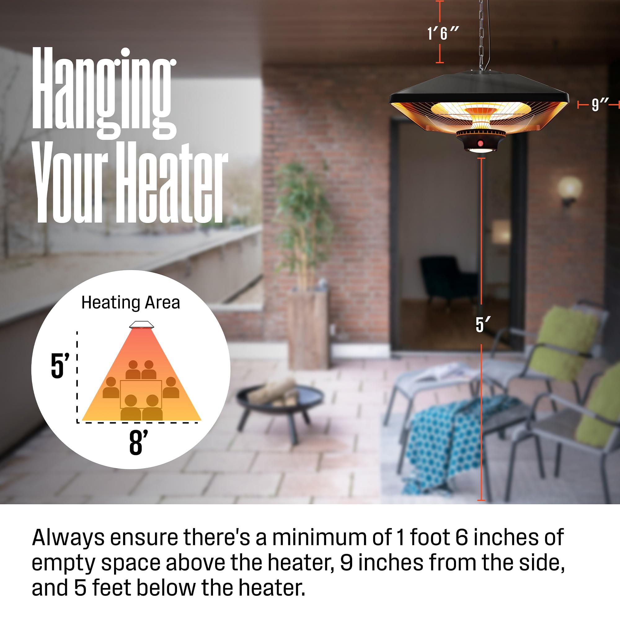 Westinghouse Outdoor Ceiling Patio Heater - 1500W Adjustable Infrared Heater with Water Resistant Design & Auto Shut-Off Overheat Protection - Perfect for Patio Covers, Gazebos, Pergolas, Backyards & Outdoor Dining Areas