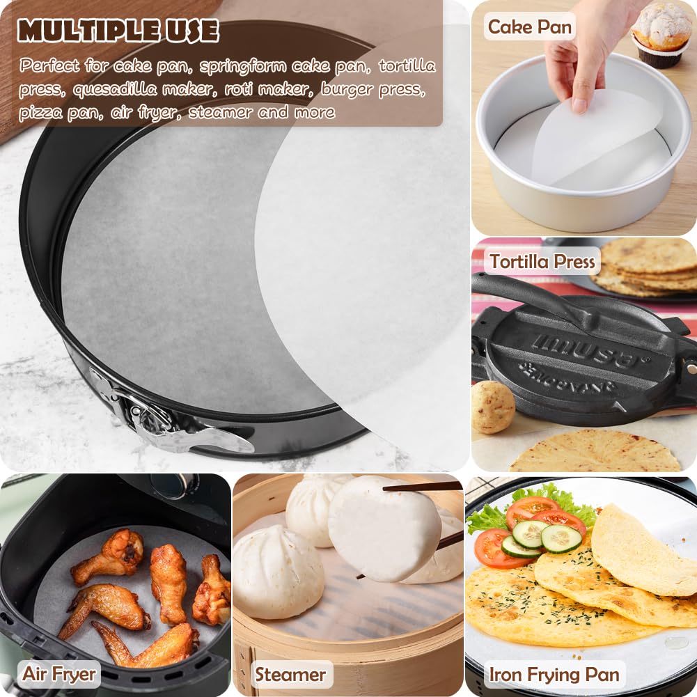 BYKITCHEN 7 Inch Parchment Paper Rounds - 220 Pack, Non-Stick Pre-Cut Burger Patty Paper for Hamburger Press, Cake Pans, Springform Pans & Smash Burgers - Perfect for Baking, Cooking & Food Prep