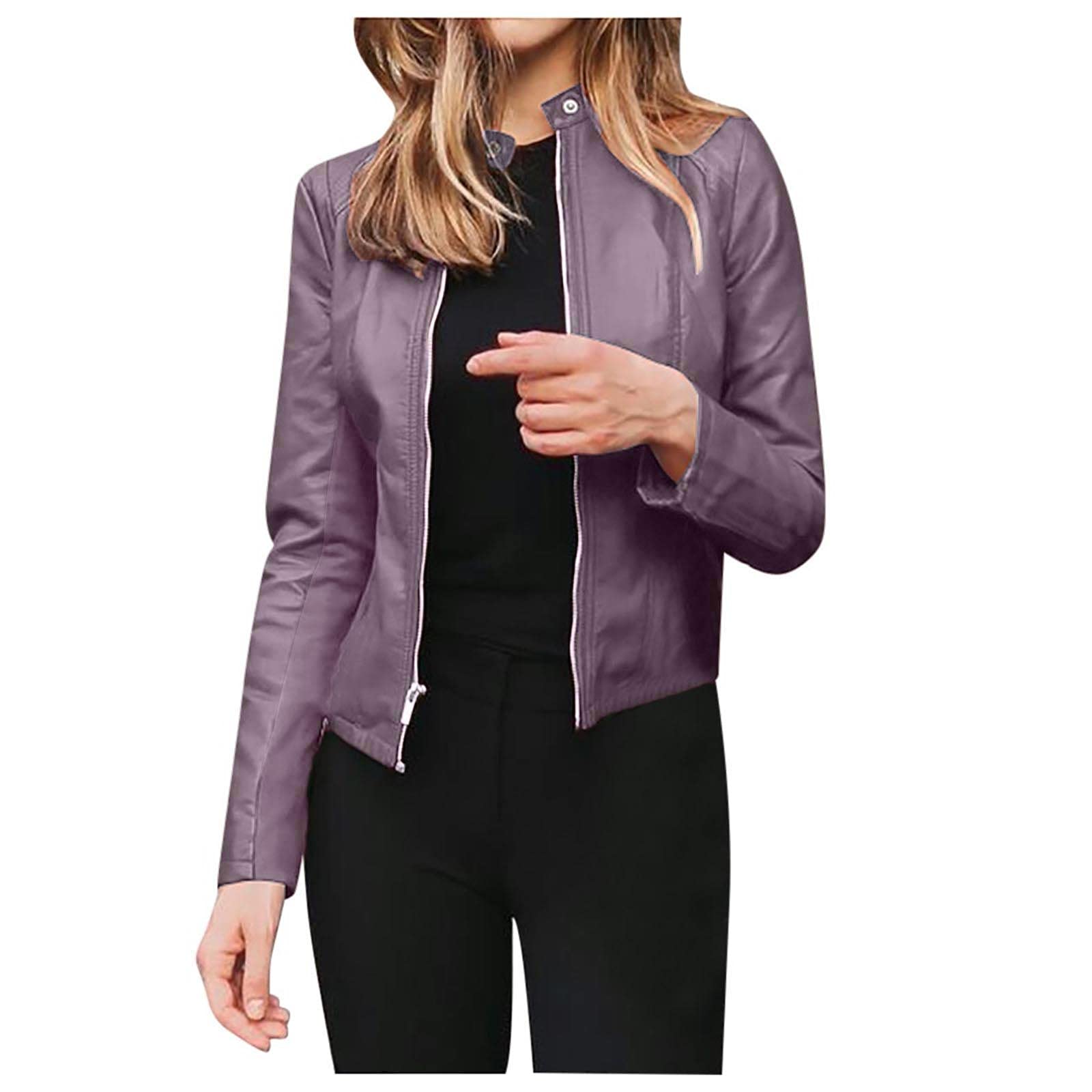 Women's Faux Leather Jacket - Oversized Bomber Moto Style Cropped Trench Coat Blazer for Casual Outfits & Night Out | Vegan Leather Jacket for Women | Perfect for Fall, Winter & Spring Fashion