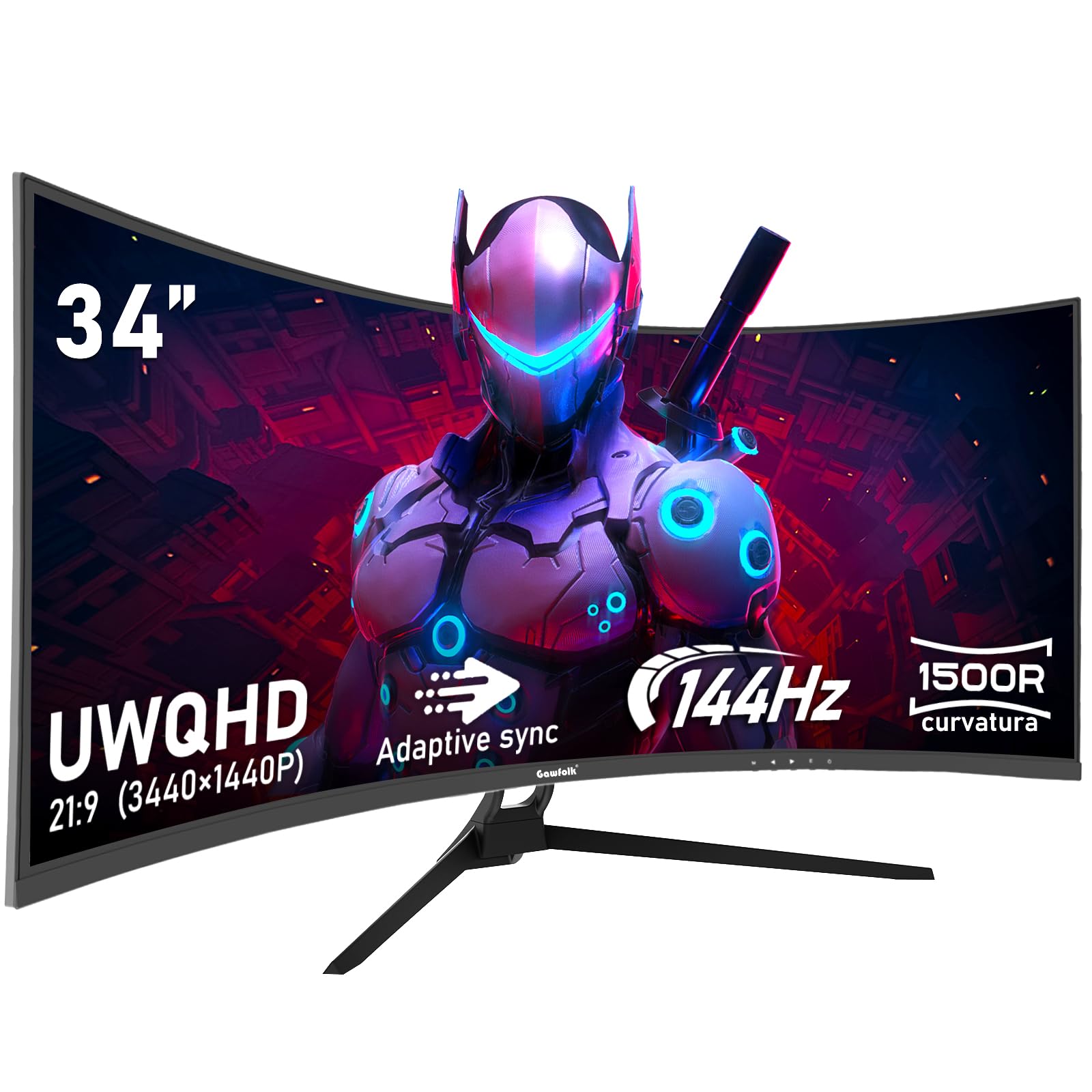 Gawfolk 34 Inch Ultrawide Curved Gaming Monitor 1500R, 144Hz, 21:9 UWQHD (3440x1440), Adaptive Sync, HDR, 178° Viewing Angle, HDMI & DisplayPort, VESA 75x75mm - Black - Perfect for Immersive Gaming, Home Office & Multimedia Entertainment