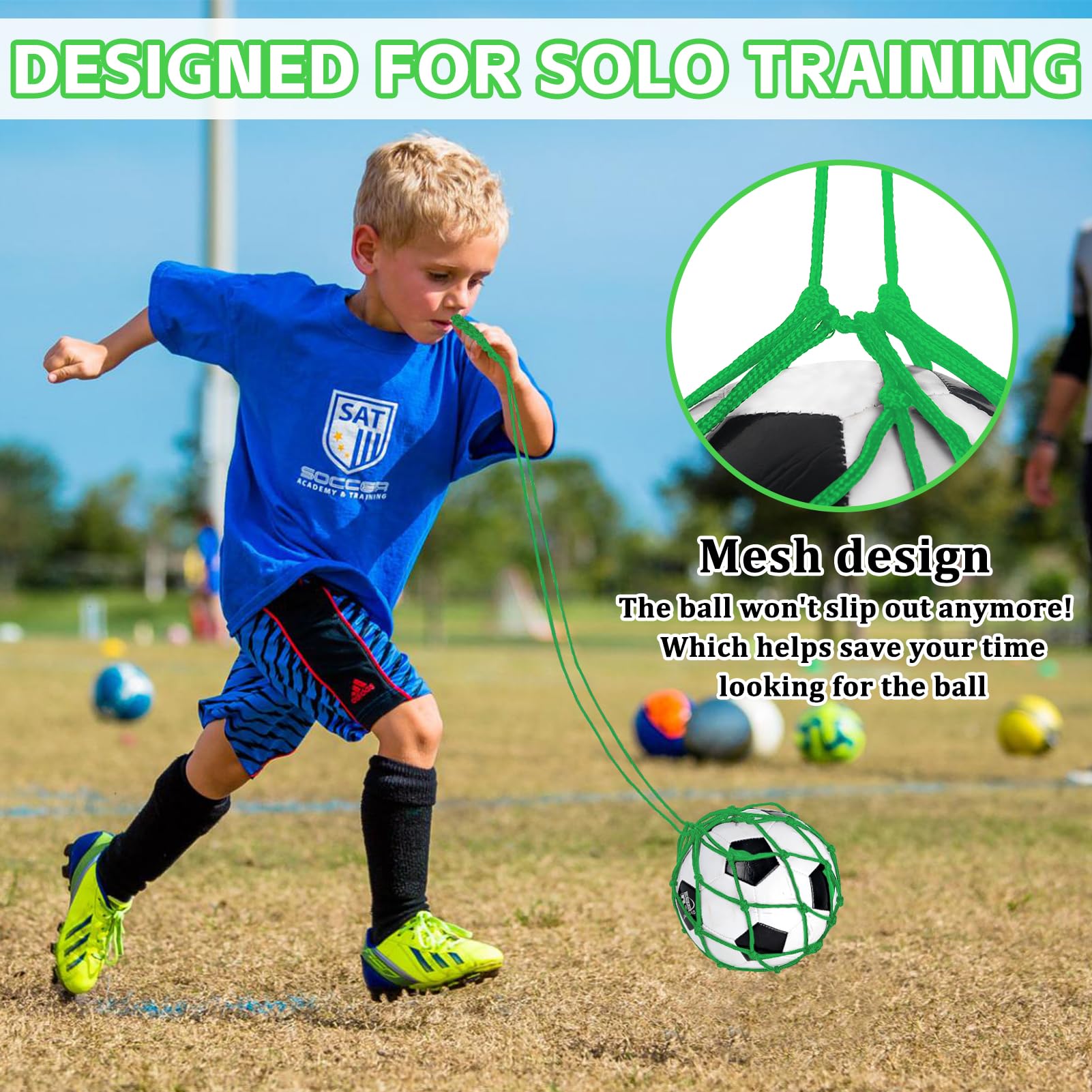 2 Pack Soccer Kick Trainer - Football Ball Net Kicker for Size 3, 4, 5 Balls - Solo Practice Training Aid for Youth & Adults - Perfect for Backyard Drills, Team Practice & Skill Development