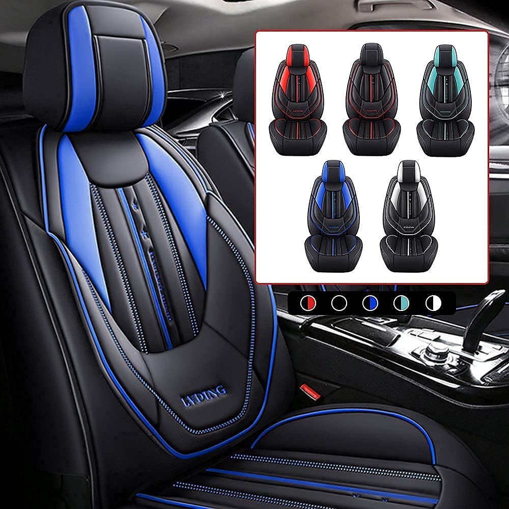 Premium Waterproof Faux Leather Car Seat Covers for Toyota C-HR, Prius & Highlander - 5-Seat Full Set (Black/Blue) | All-Weather Protection & Luxury Comfort for Daily Commutes, Road Trips & Family Adventures