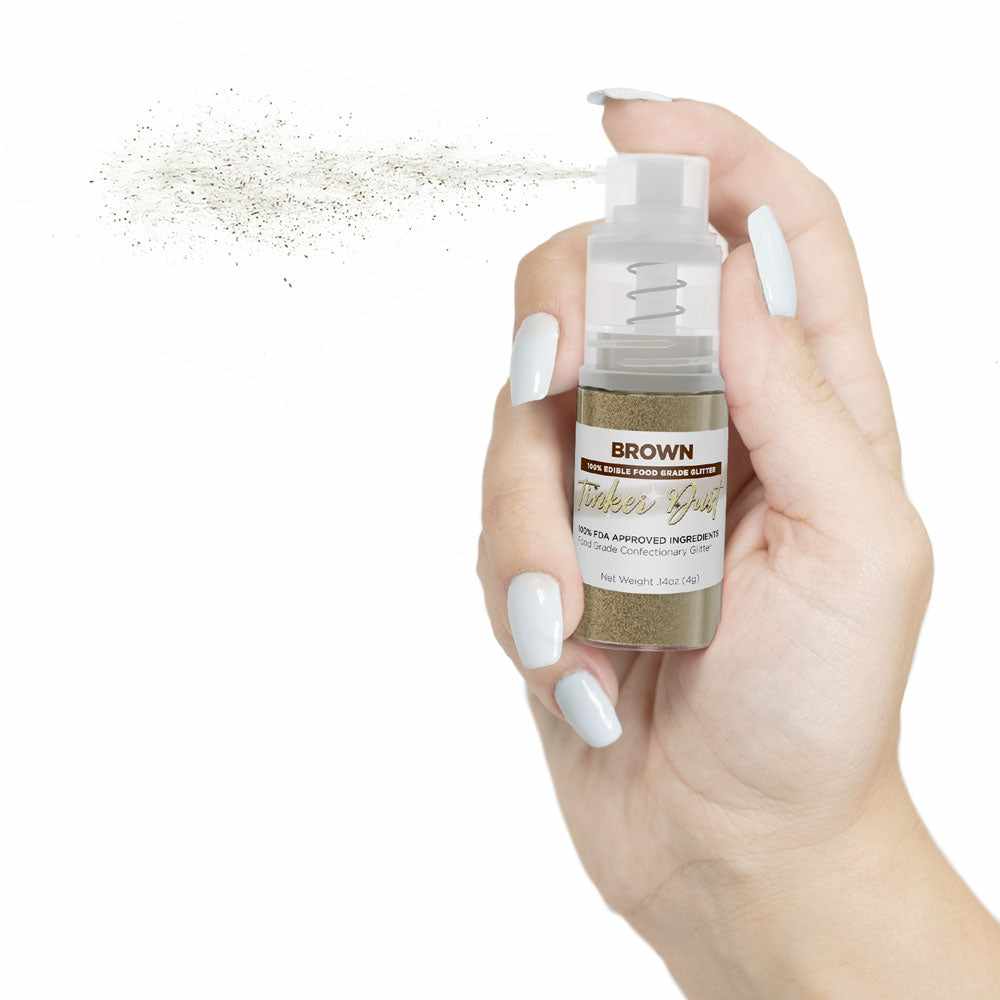 Tinker Dust® Brown Edible Glitter Spray - 4g Pump Bottle for Cake Decorating, Cupcakes & DIY Crafts | Food Safe Sparkle Dust for Baking & Party Decor