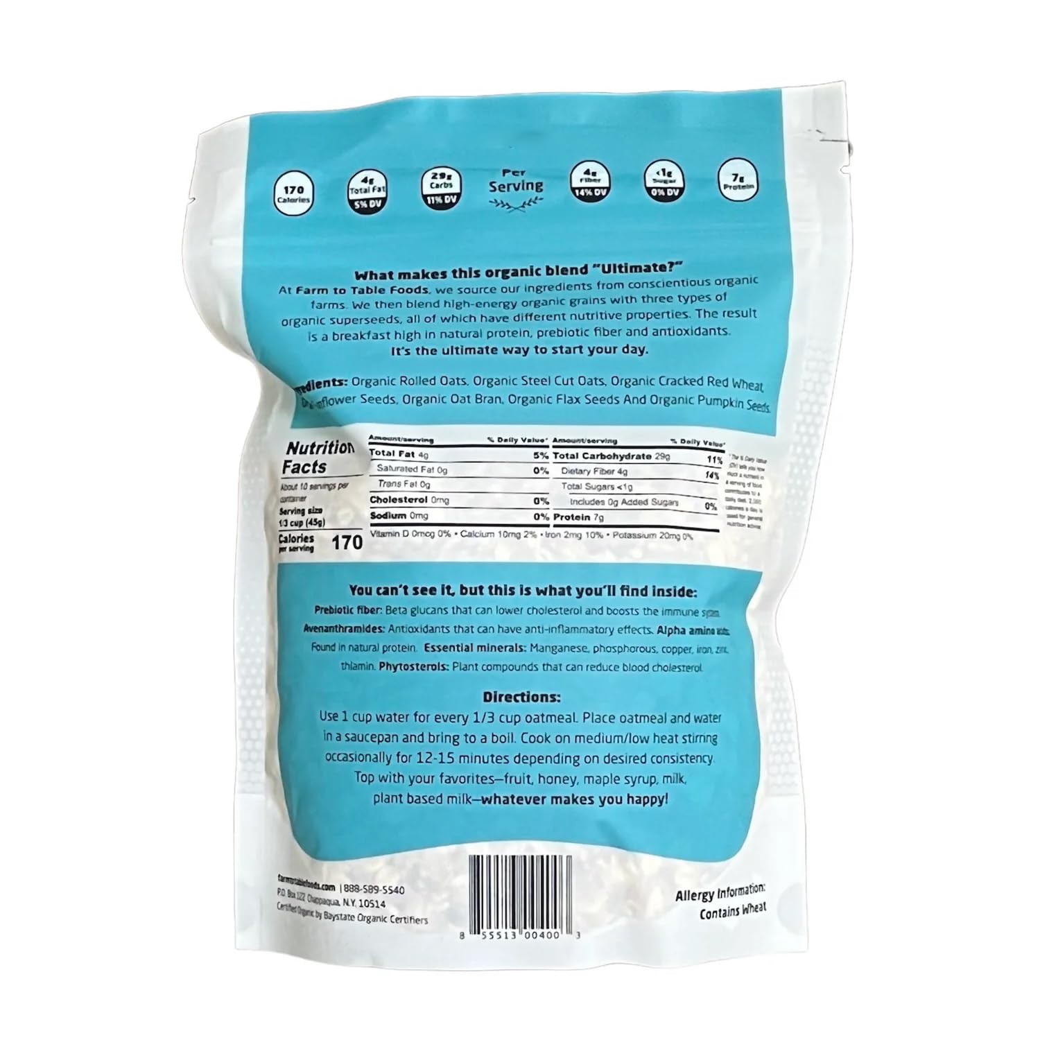 Organic Oatmeal Variety Pack - High-Protein, Plant-Based, Unsweetened, Non-GMO, Farm to Table Foods - 3 Flavors (Apple Raisin, Whole Grain, Ultimate Organic) - Perfect for Breakfast, Healthy Snacks & Weight Management