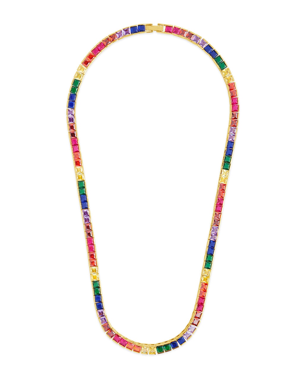 Elegant Rainbow Square CZ Tennis Necklace | Cubic Zirconia Jewelry for Women | Perfect for Parties, Weddings & Special Occasions