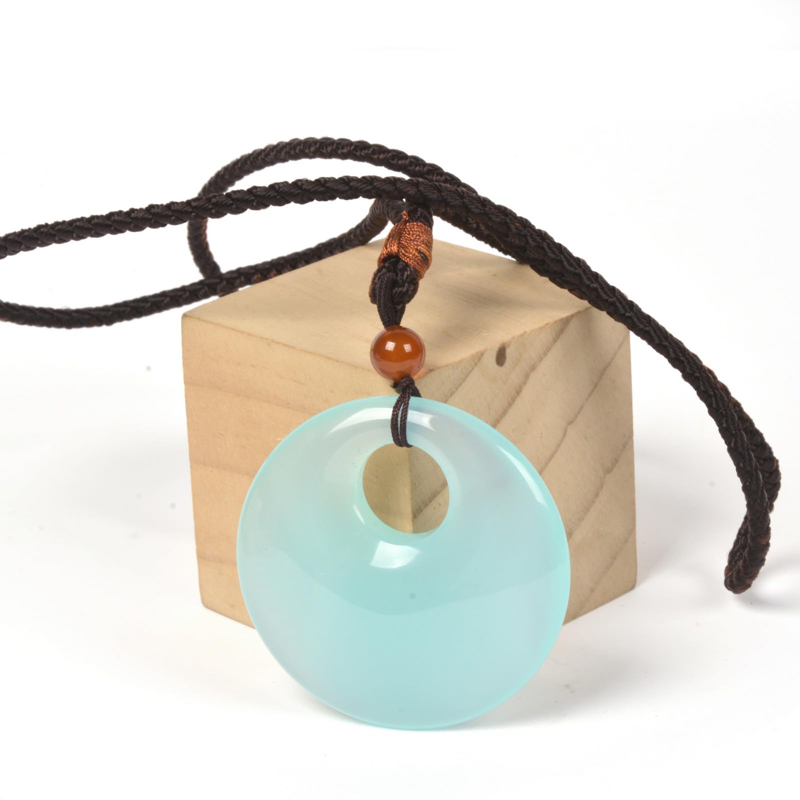Justinstones 50mm Agate Healing Crystal Donut Pendant Necklace with Eccentric Hole - 28 Inch Braided Cord for Meditation, Yoga & Spiritual Healing
