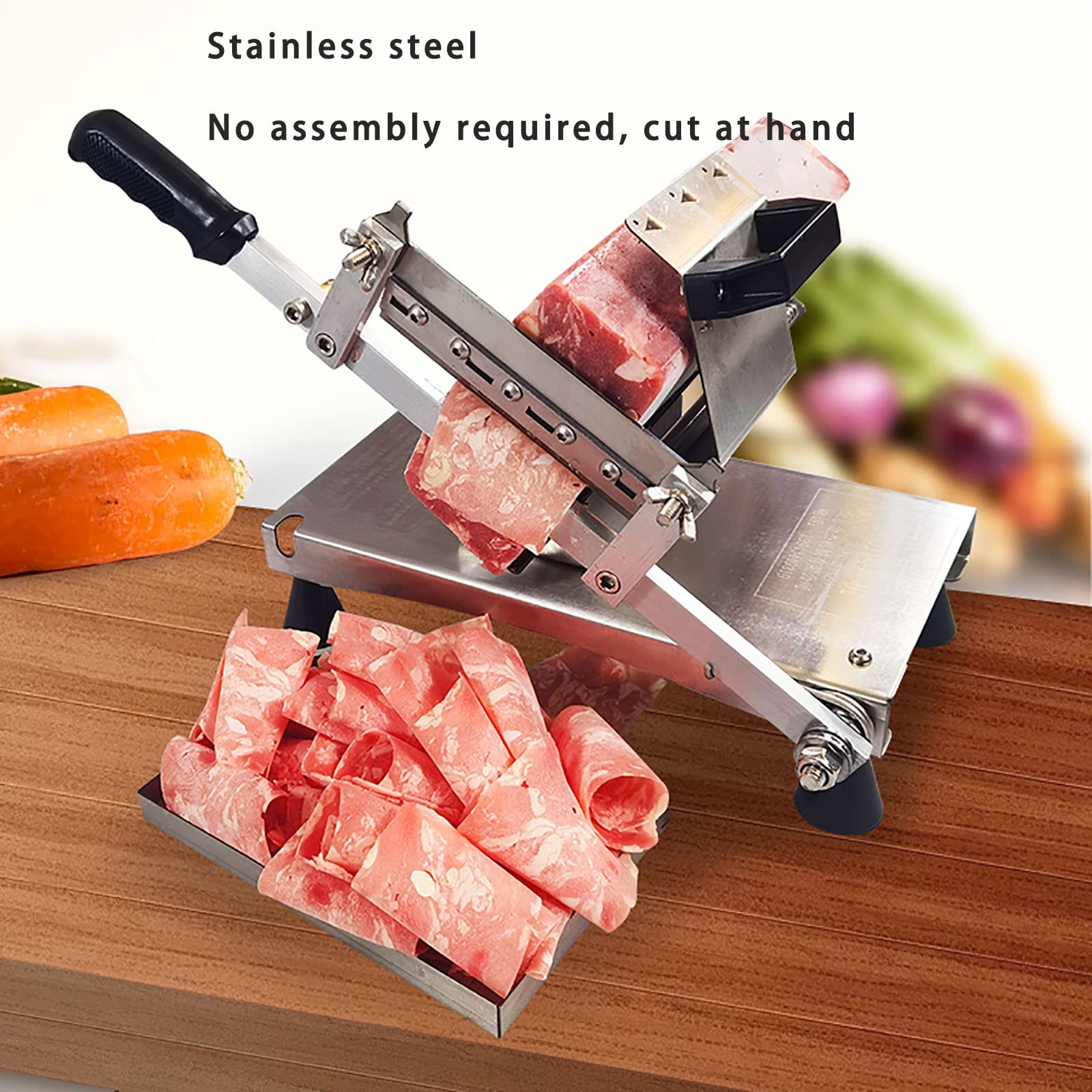 BJHYN Manual Meat Slicer - Adjustable 0.1-20mm Thickness for Beef, Mutton, Cheese - Stainless Steel Frozen Food Slicer - Perfect for Deli, Home Kitchen & Restaurant Use