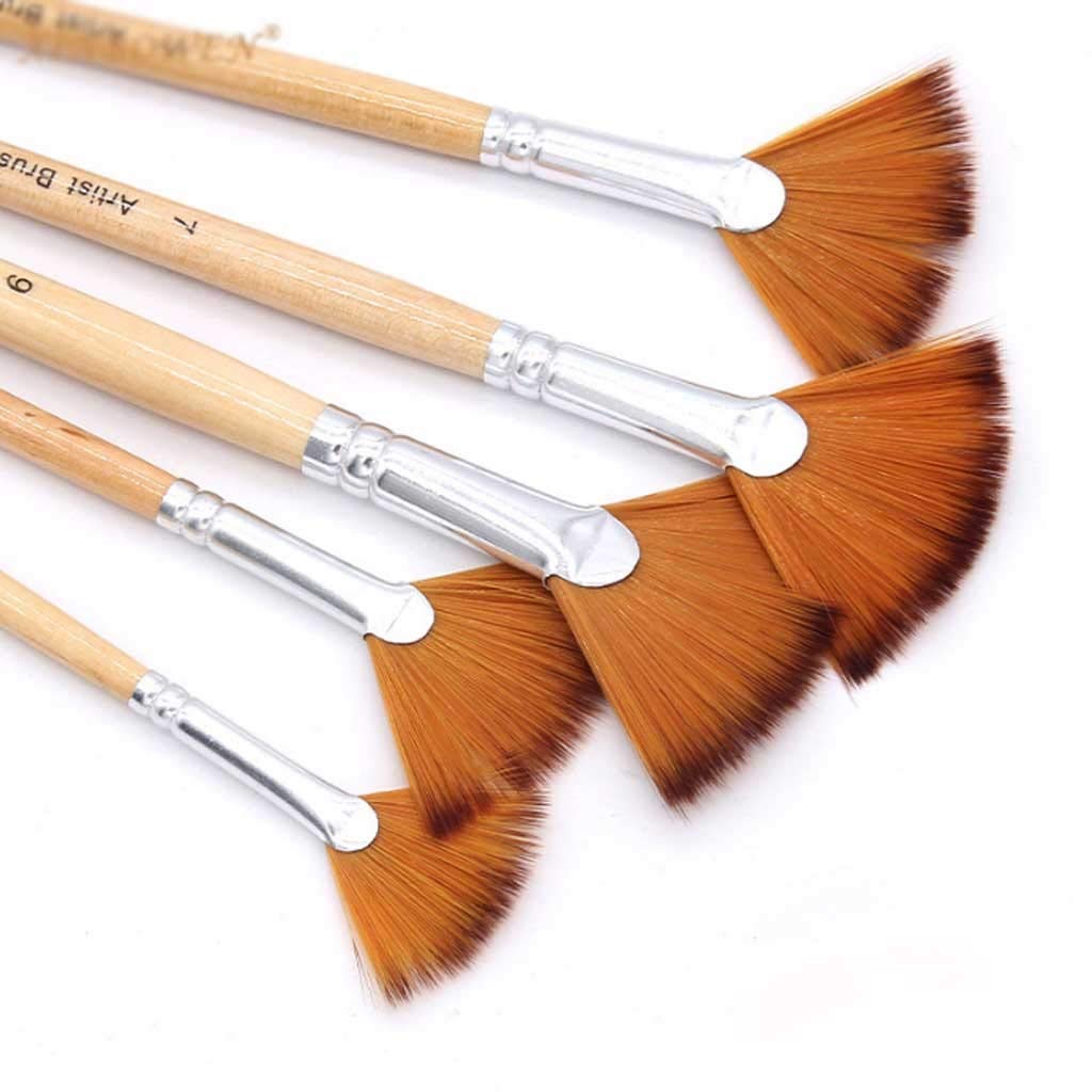 5Pcs/Set Nylon Hair Wooden Handle Watercolor Paint Brushes - Fan Shape Oil Painting Artist Brush Set for Canvas, Acrylic & Watercolor Painting - Perfect for Beginners, Professionals & Art Enthusiasts