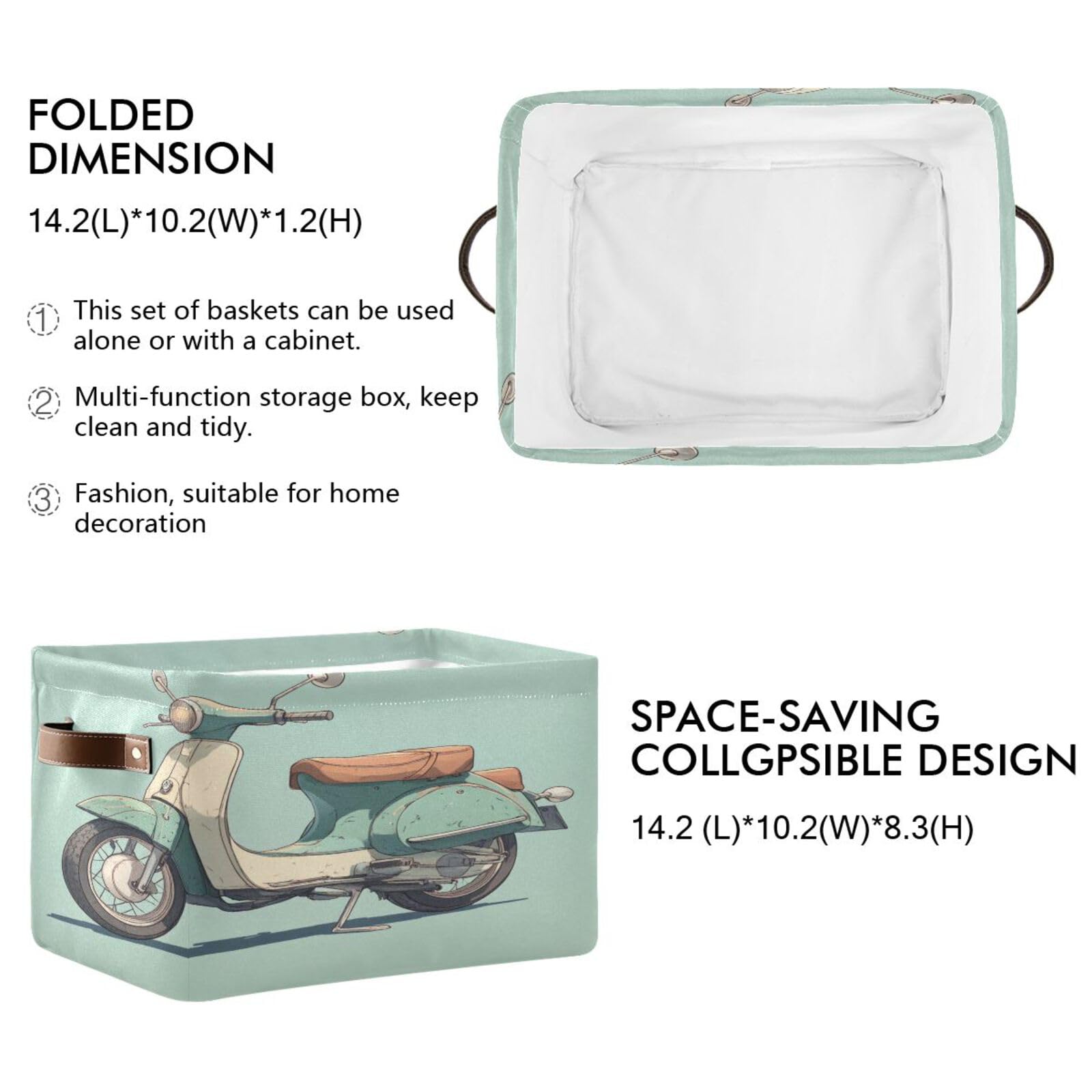 Large Fabric Storage Bins with Handles - Collapsible Closet & Shelf Organizers for Clothes, Toys & Home | Motorbike Green