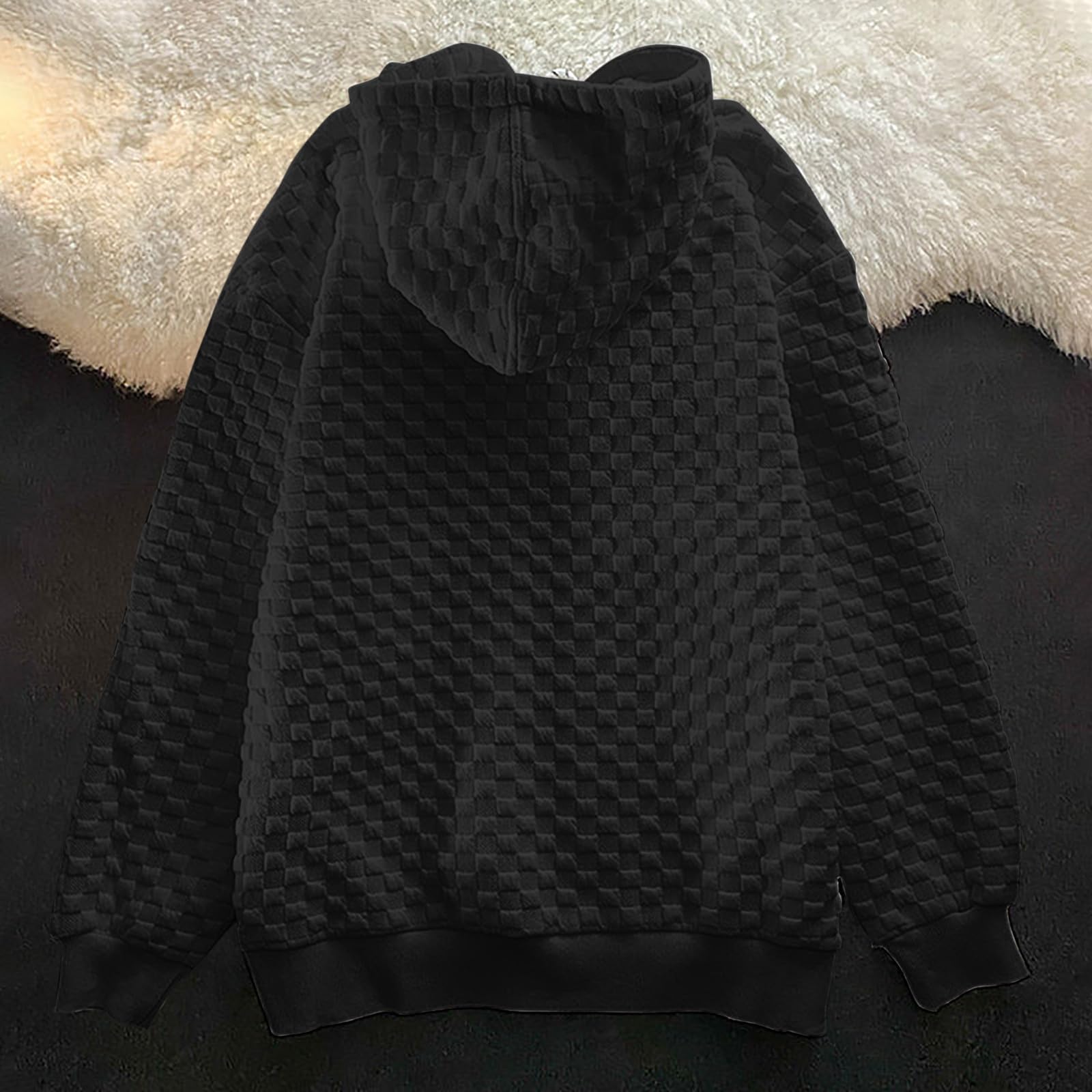 Trendy Women's Waffle Drawstring Hoodie - Baggy Oversized Pullover with Heart Embroidery & Zipper Detail | Long Sleeve Casual Sweatshirt for Streetwear, Loungewear & Winter Fashion