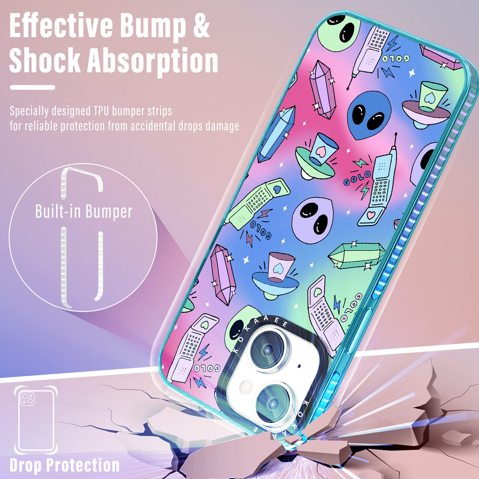 2 in 1 Cute Alien UFO Phone Case for iPhone 14 (6.1