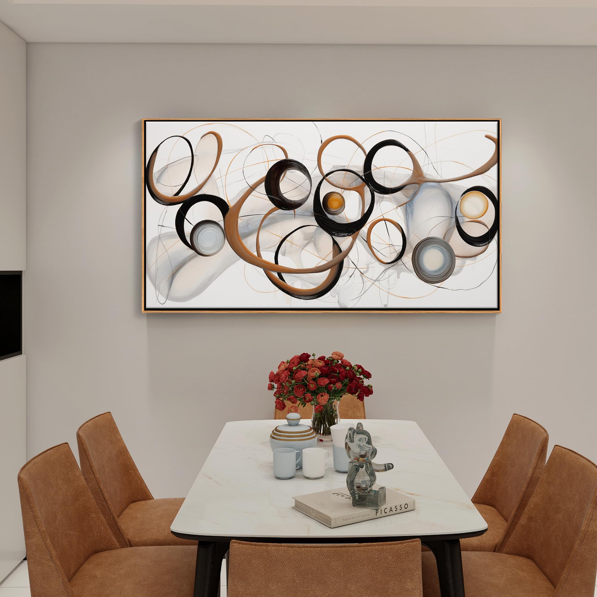 Modern Abstract Framed Canvas Wall Art 24x48IN - Wood Frame for Living Room, Bedroom & Office Decor - Perfect Above Bed or Work Space