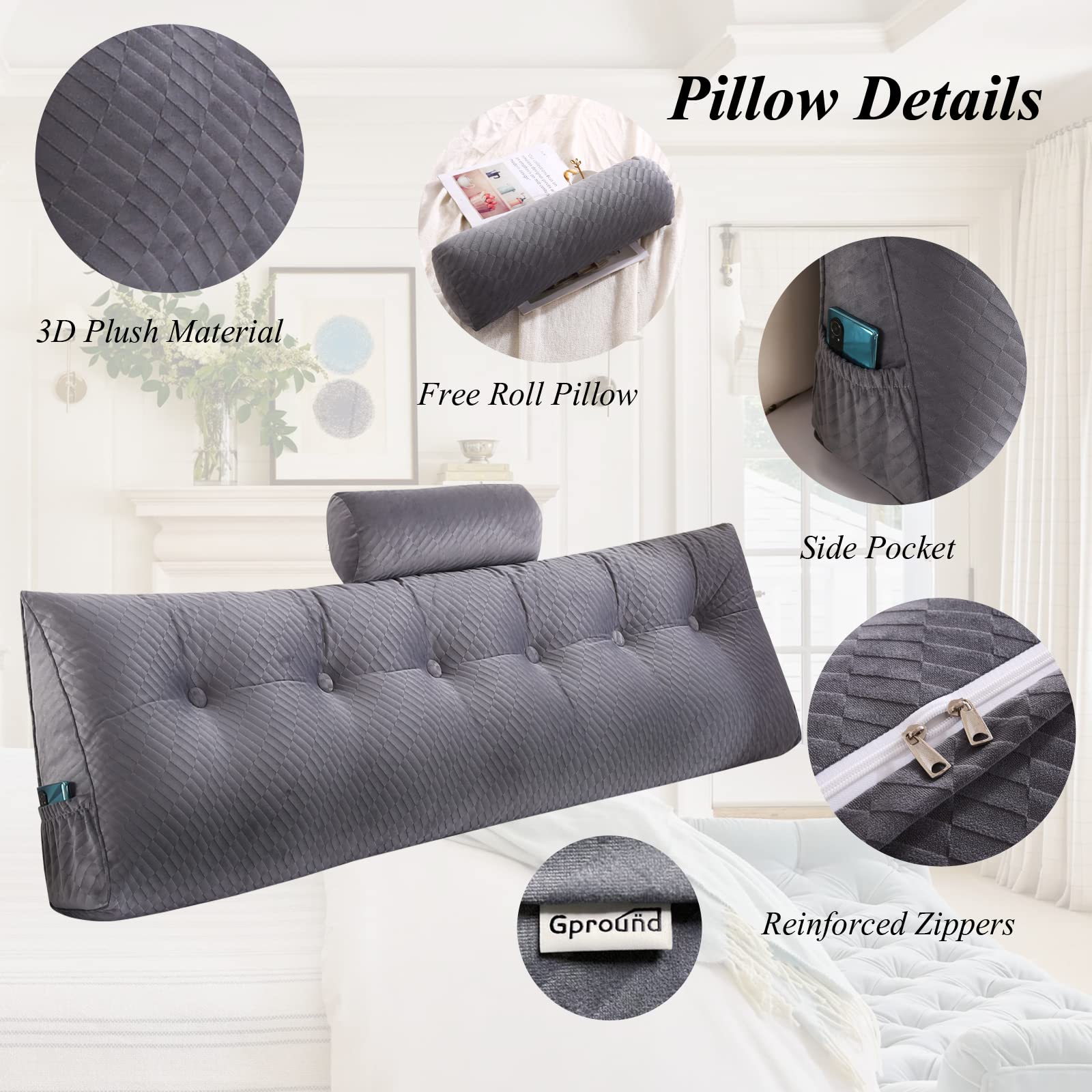 Wedge Headboard Pillows with Bolster Support – Large Bed Wedge Pillow for Reading, Sitting & Backrest – Perfect for Bed Rest, Relaxation & Comfort