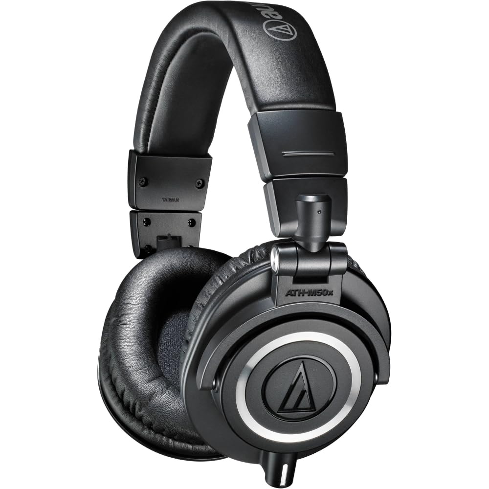 Audio-Technica ATH-M50x Professional Studio Monitor Headphones - Closed-Back Design, Black | Bundle with Headphone Stand, Carrying Case & Cleaning Kit (4-Piece Set) | Perfect for Recording, Mixing & DJing