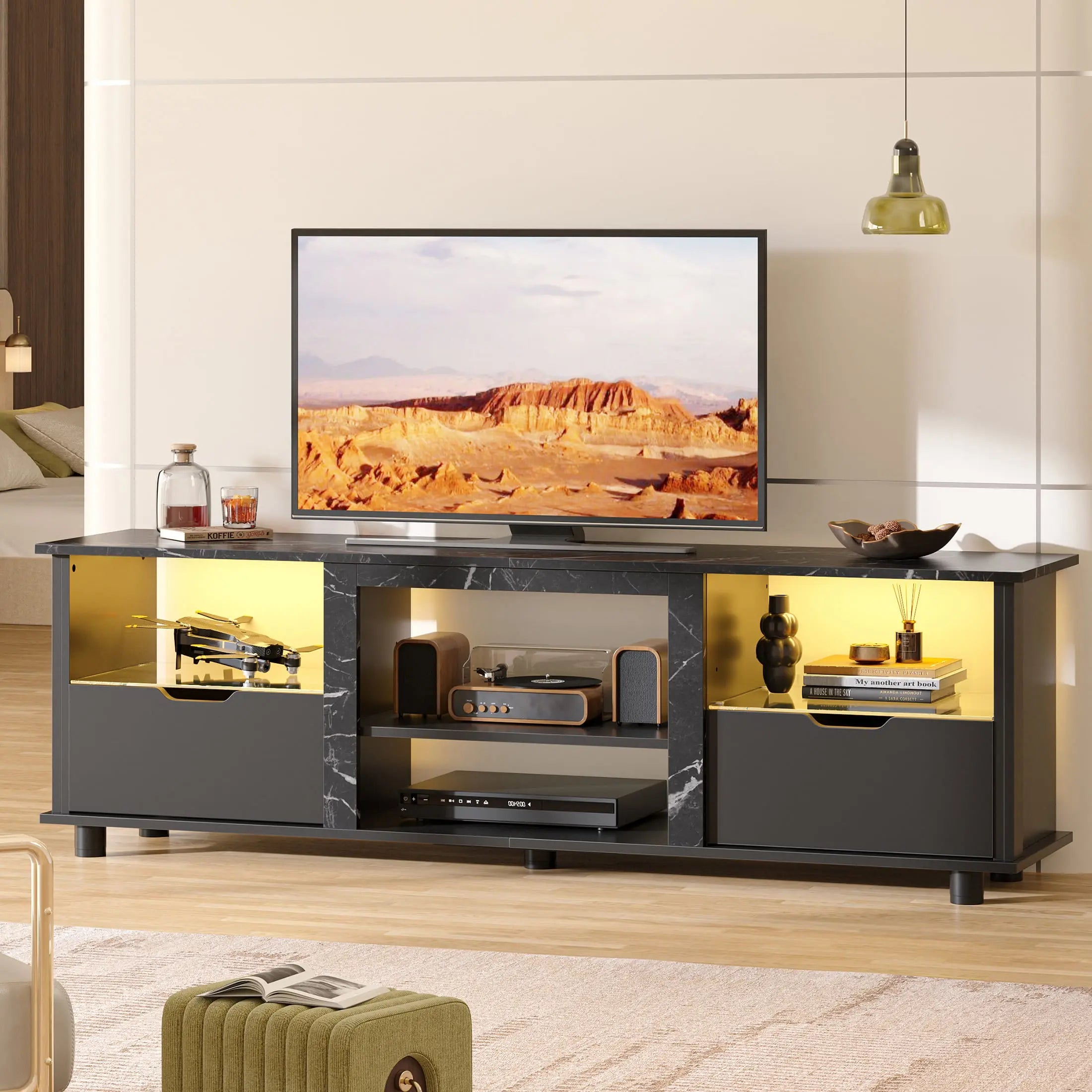 Bestier 70 Inch TV Stand with Storage Drawers - Modern Gaming & Entertainment Center for Living Room, Bedroom - Perfect for TVs, Consoles & Media Storage