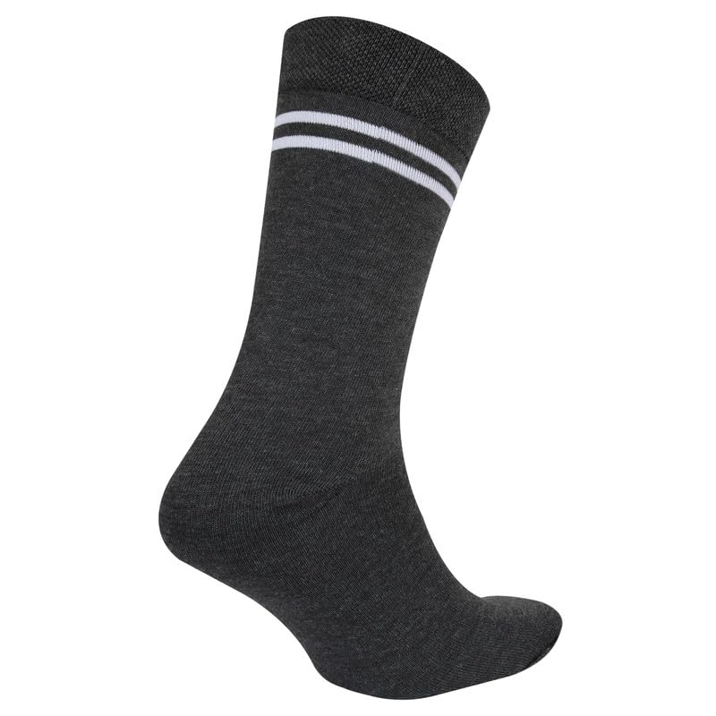 Bizala Grey & White Striped Wool School Socks for Boys & Girls (5 Pairs) - Warm Calf-Length Winter Socks for Kids' Uniforms & Daily Wear